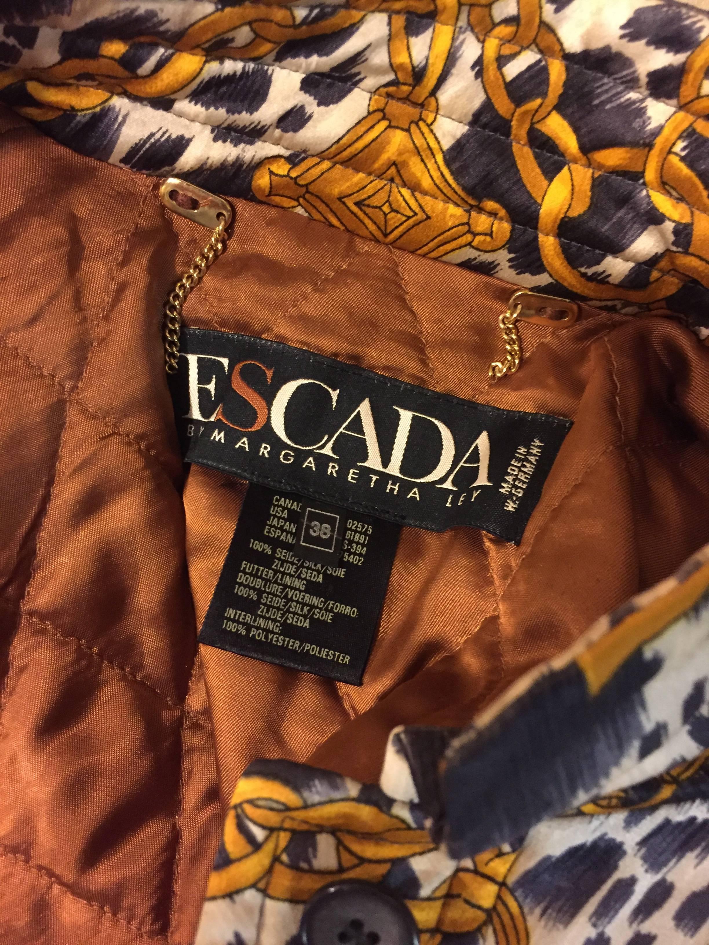 Women's or Men's 1980s Escada Dog with Chains and Logo Medallion Print Silk Bomber Jacket For Sale
