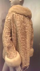 1950s Don Loper Blonde Astrakan Broadtail Fingertip Length Mink Trimmed Jacket