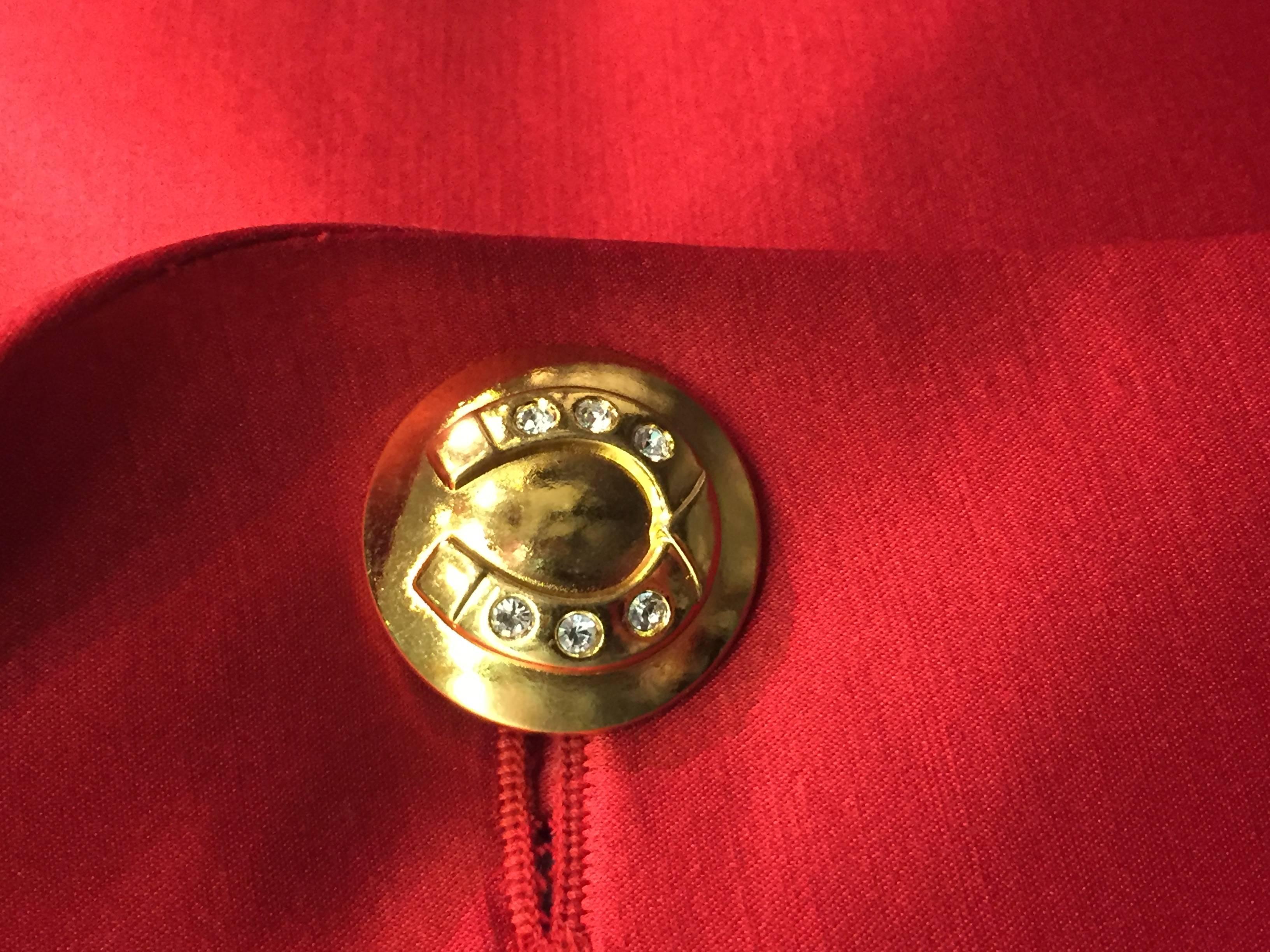 1990s Escada Cardinal Red Silk Satin Dinner Jacket w/ Horseshoe Buttons 1