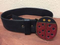 1960s Vera Leather Belt with Large Lady Bug Buckle in Metal and Suede