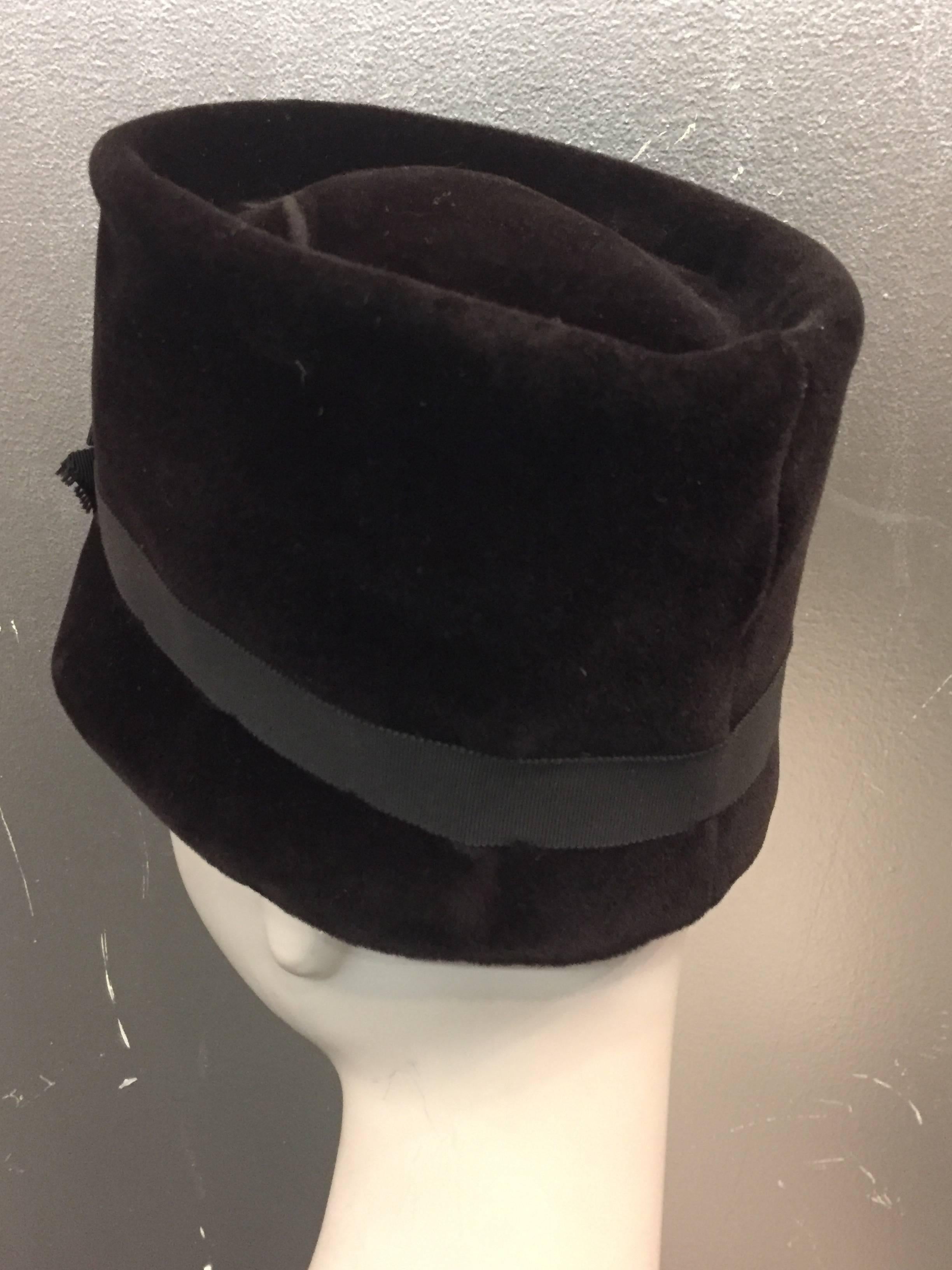 Women's 1960s Christian Dior Velvet Equestrian Style Hat W/ Bow 