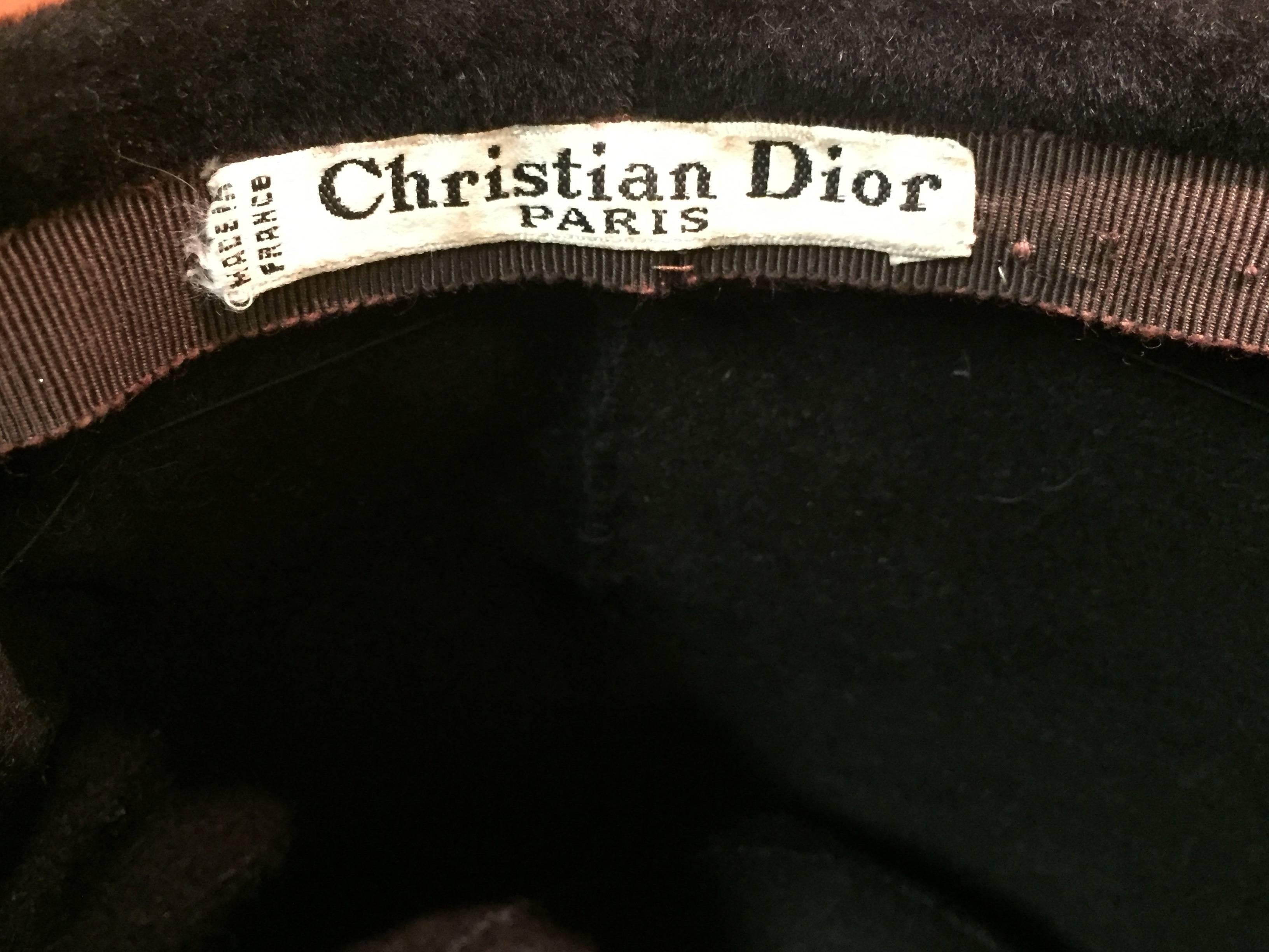 1960s Christian Dior Velvet Equestrian Style Hat W/ Bow  1