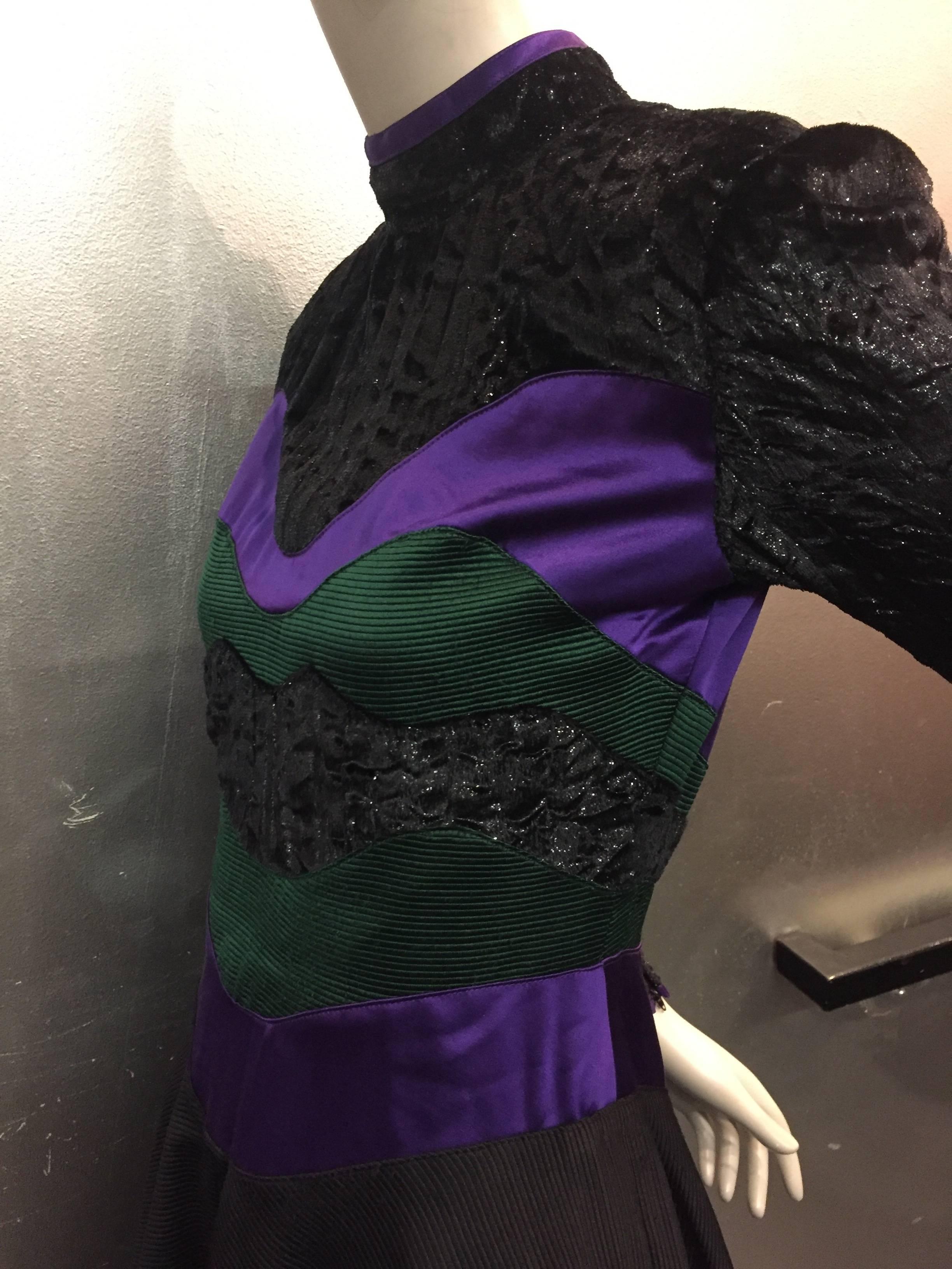 Black 1990's Geoffrey Beene Sculpted Bodice Cocktail Dress W/ Full Skirt 