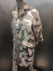 Contemporary Silver Lamé and Pink Champagne Floral Brocade Evening Coat