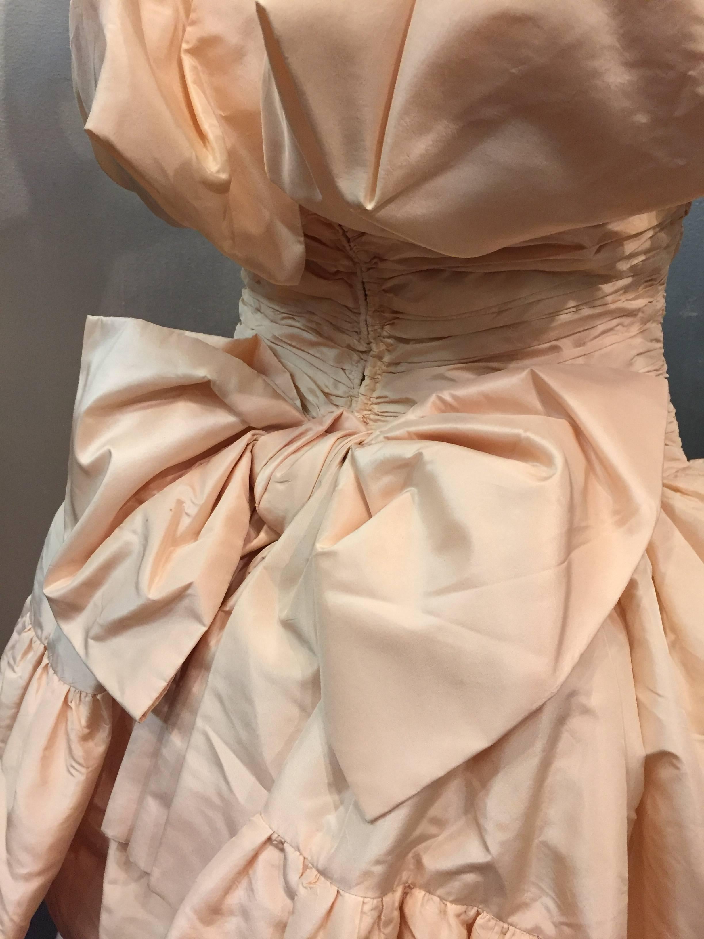 Women's 1980s Arnold Scaasi Shell Pink Tissue Silk Strapless Ruffled Ball Gown
