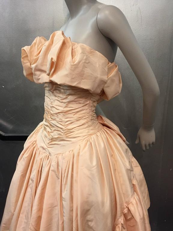 1980s Arnold Scaasi Shell Pink Tissue Silk Strapless Ruffled Ball Gown