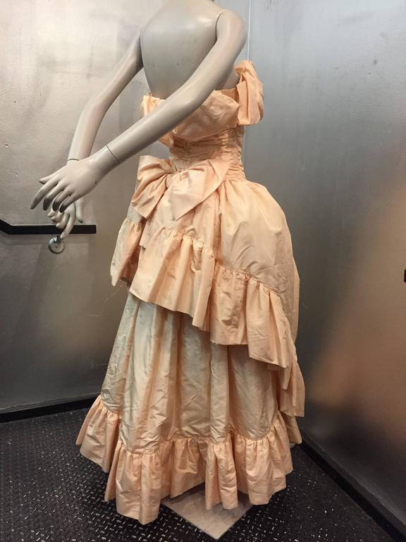 1980s Arnold Scaasi Shell Pink Tissue Silk Strapless Ruffled Ball Gown