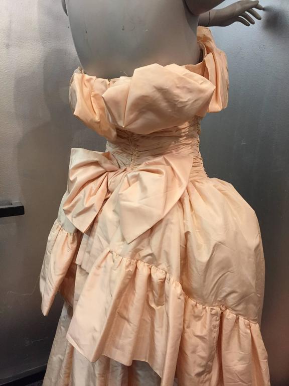 1980s Arnold Scaasi Shell Pink Tissue Silk Strapless Ruffled Ball Gown