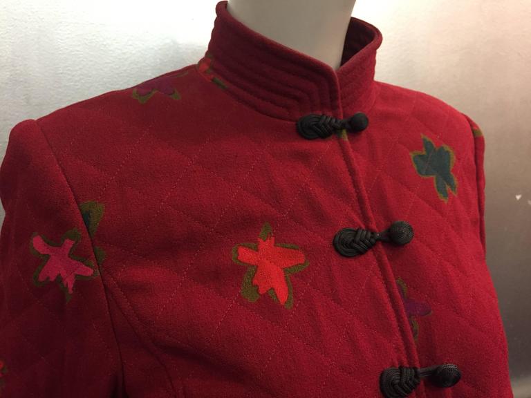 1980s Ungaro Maroon Quilted Wool Crepe Nehru Jacket Flower Print For ...