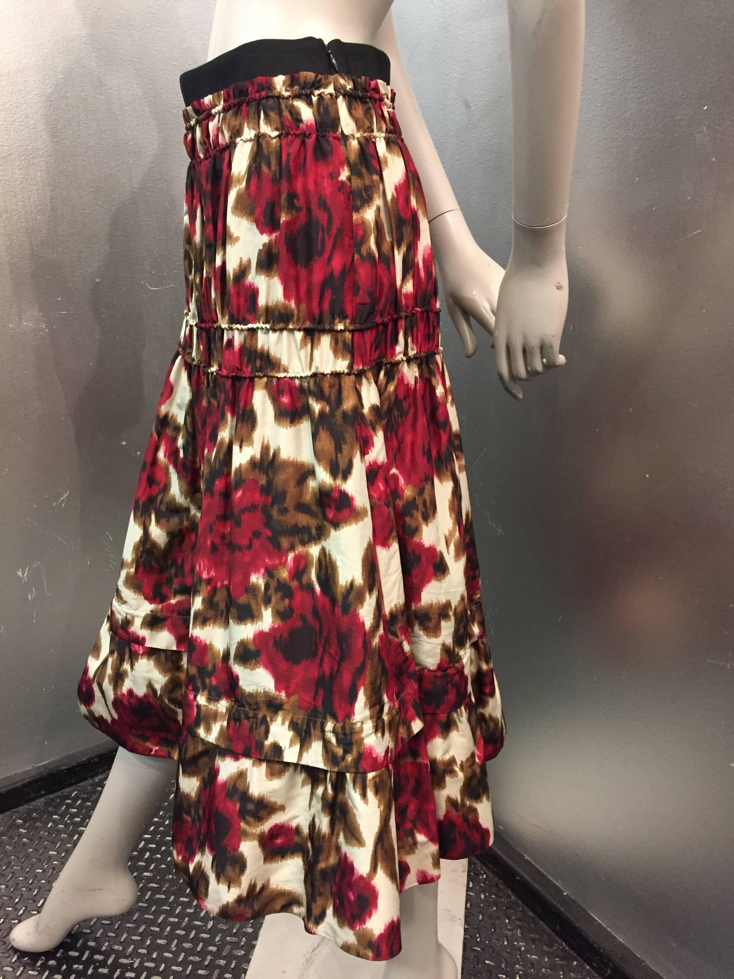 Derek Lam Floral Print Silk Moiré Gathered Skirt In Excellent Condition In Gresham, OR