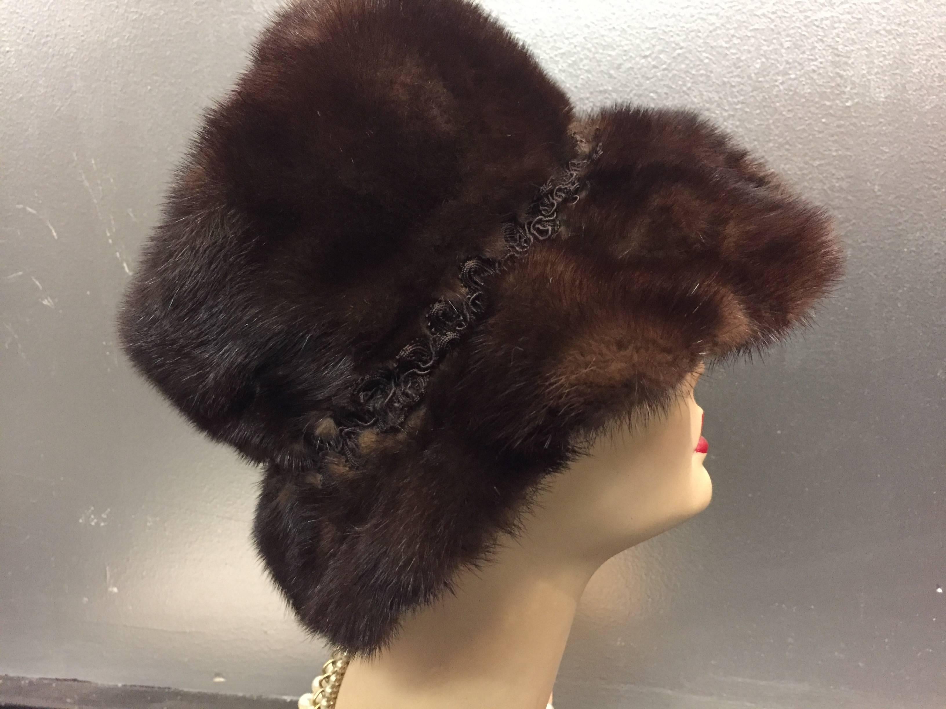 A lovely 1960s fedora style  Joseph Magnin mink hat.  Satin lined. 