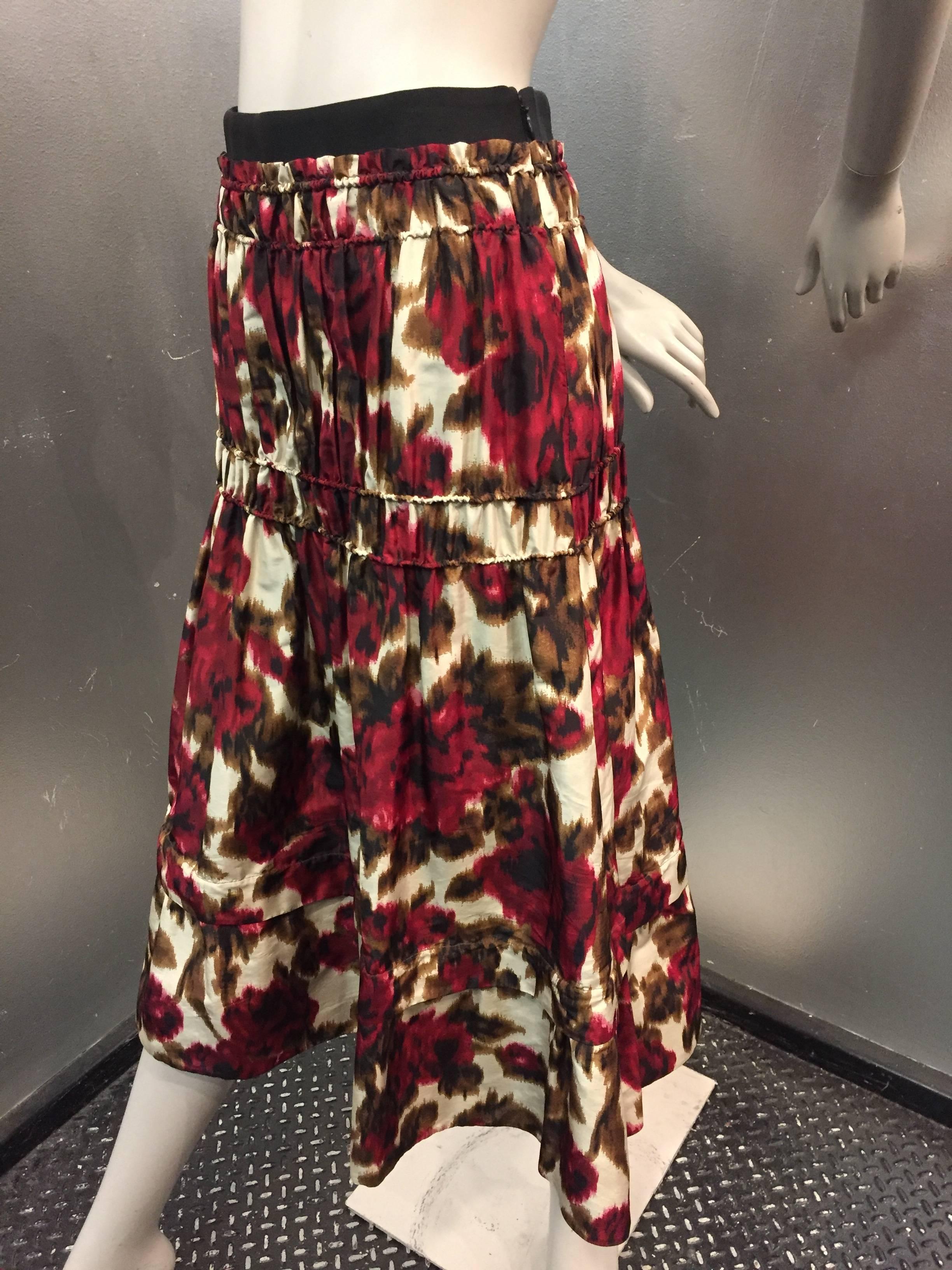 Women's Derek Lam Floral Print Silk Moiré Gathered Skirt