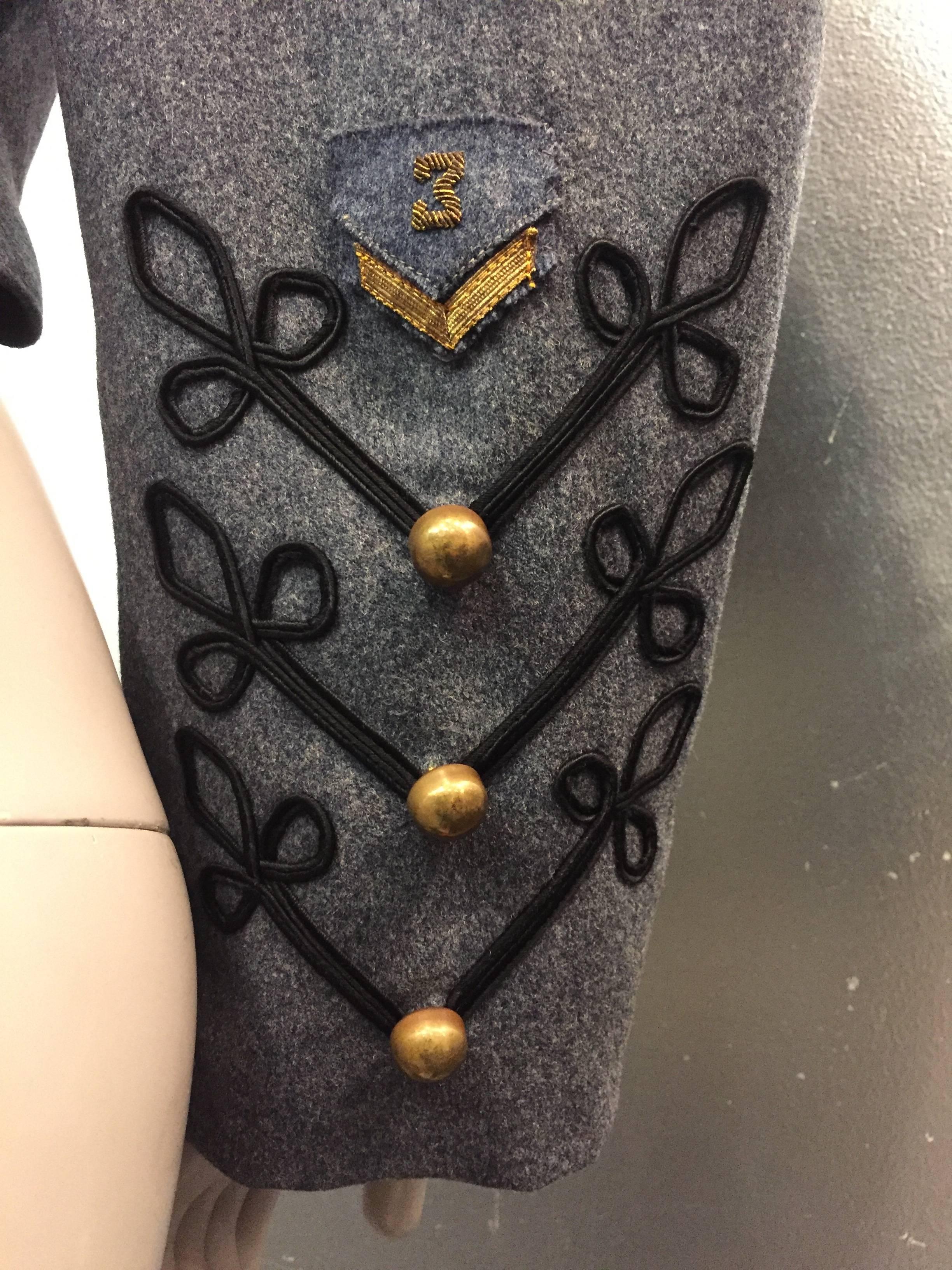 Women's or Men's 1950's Slate and Black Wool Military Band Jacket  For Sale