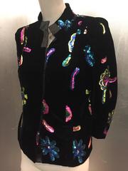 1980s Christian Lacroix Velvet Evening Jacket with Multicolor Sequin Motifs