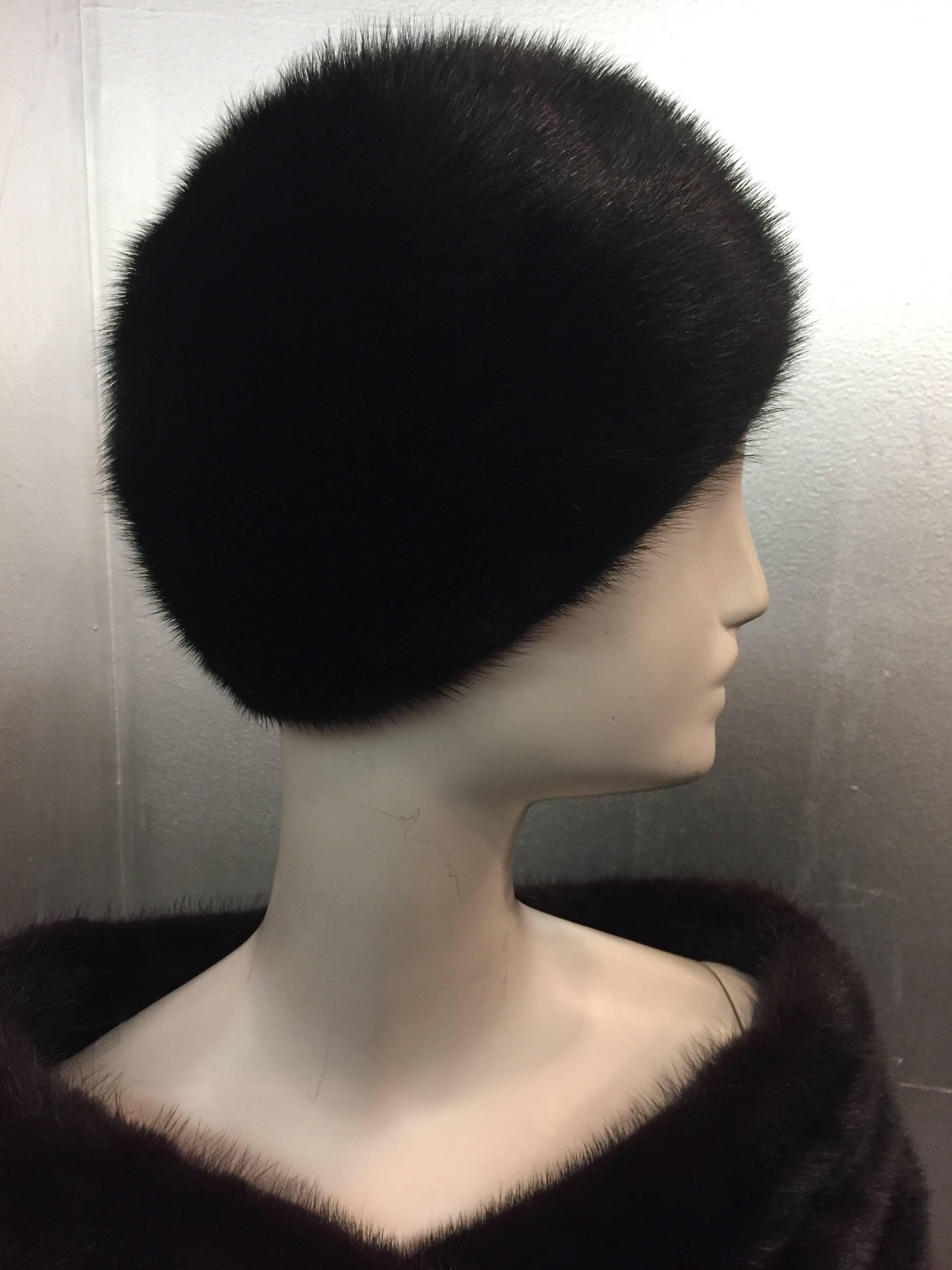 Women's 1960s Saks Black Mink Cropped Portrait Collar Evening Jacket and Matching Hat