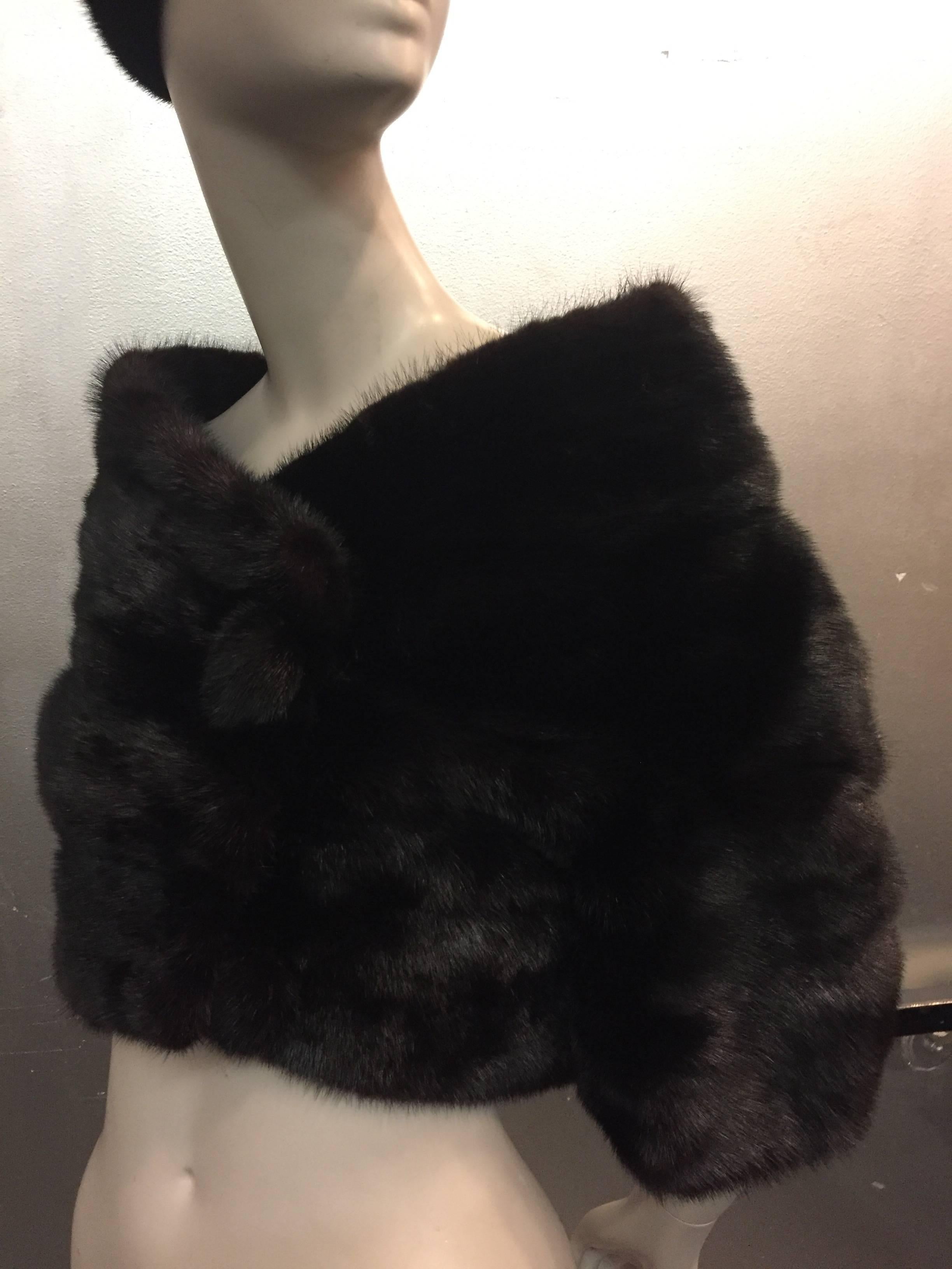 1960s Saks Black Mink Cropped Portrait Collar Evening Jacket and Matching Hat 1