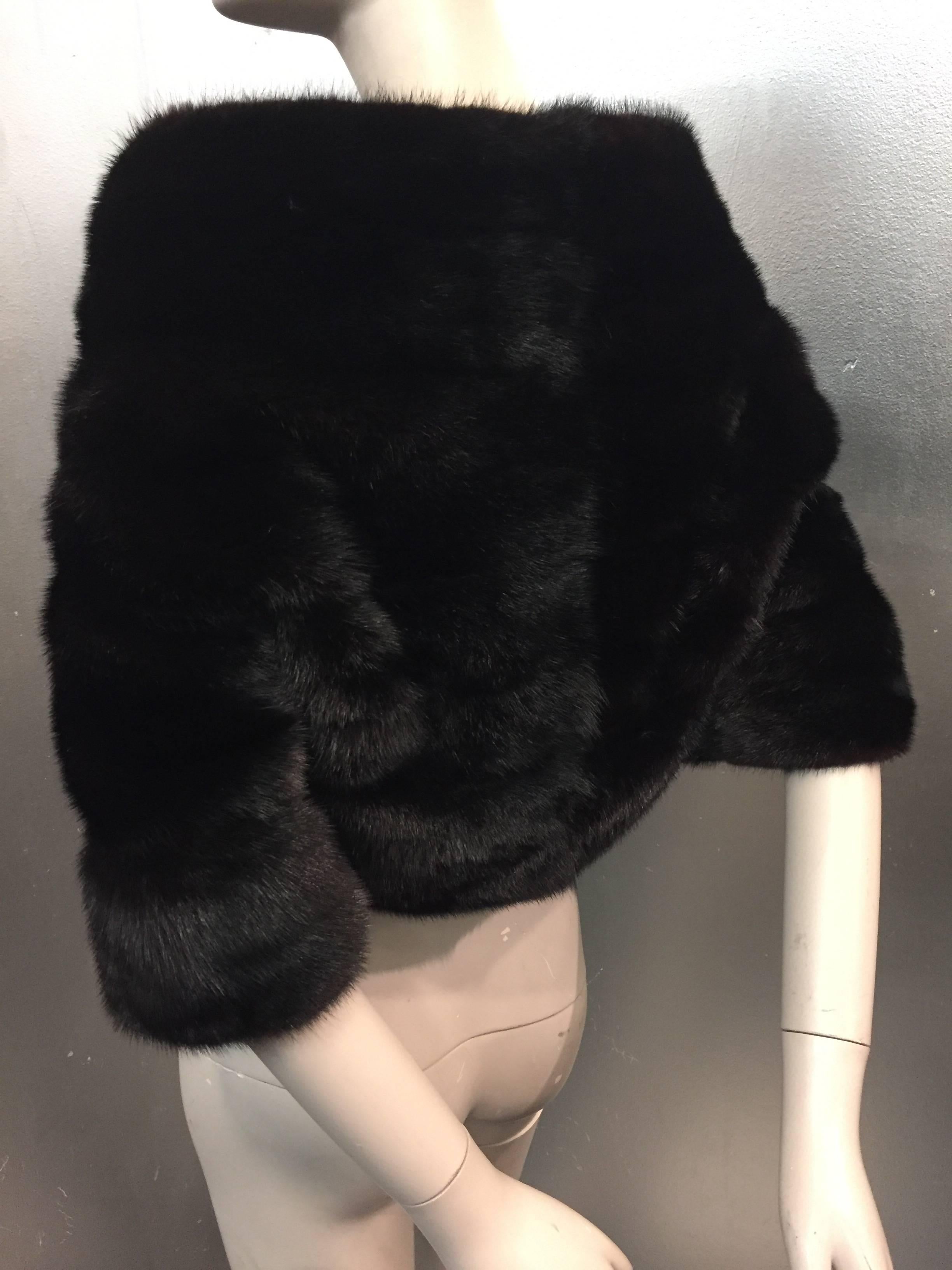 1960s Saks Black Mink Cropped Portrait Collar Evening Jacket and Matching Hat 3