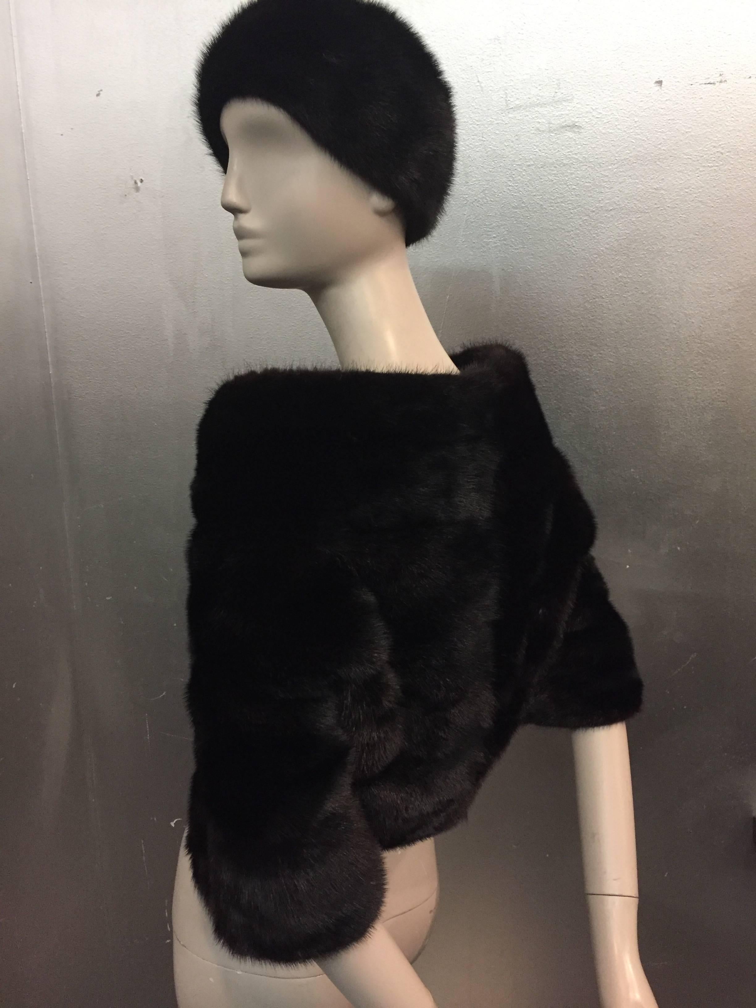 1960s Saks Black Mink Cropped Portrait Collar Evening Jacket and Matching Hat 4