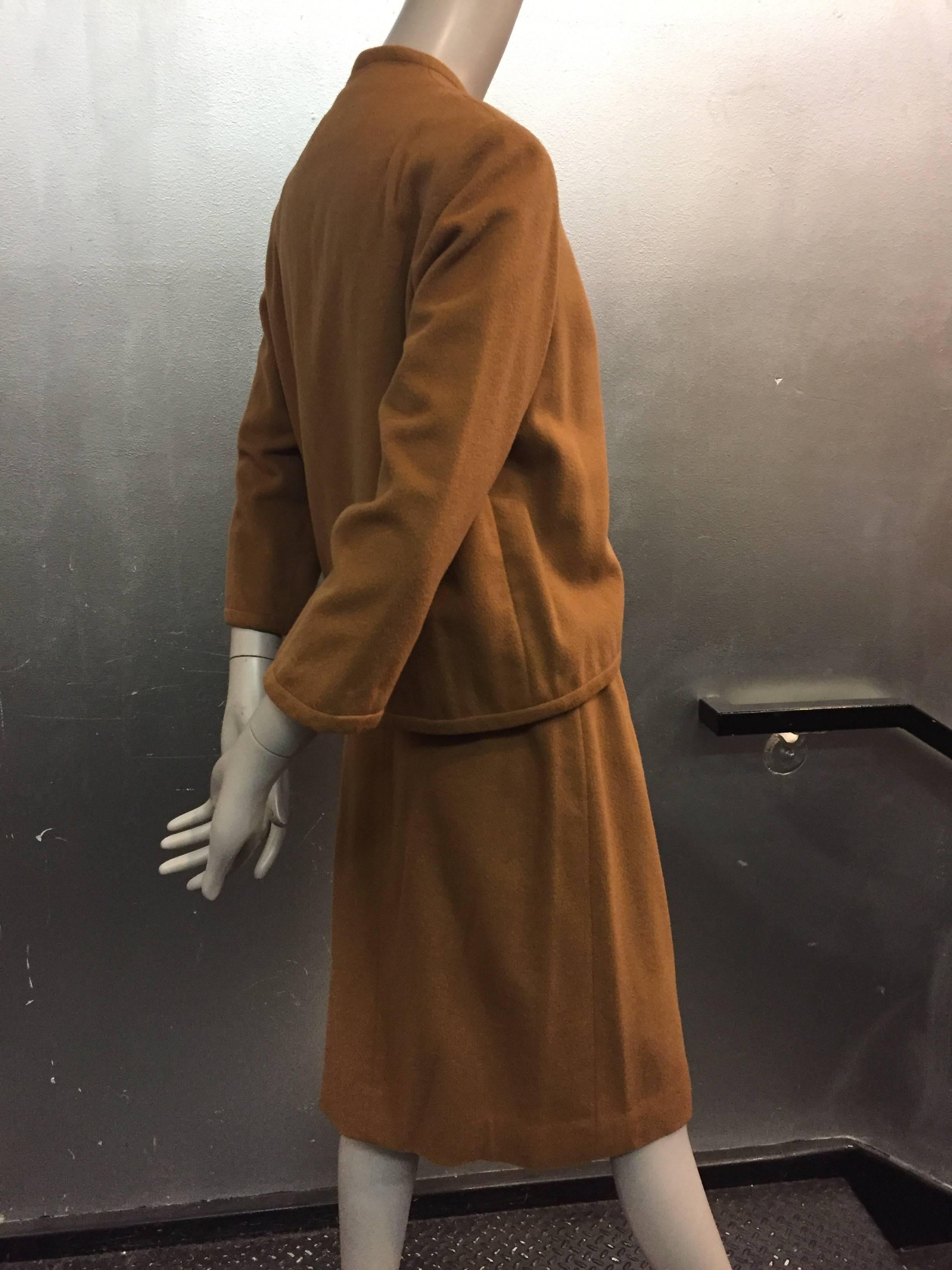 1960s Maison Mendessolle Tobacco Vicuna 3-Piece Skirt Suit and Coat In Excellent Condition In Gresham, OR