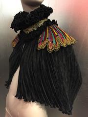 1980s Fortuny-Style Black Pleated Silk Caplet with Lavishly Embellished Epaulet