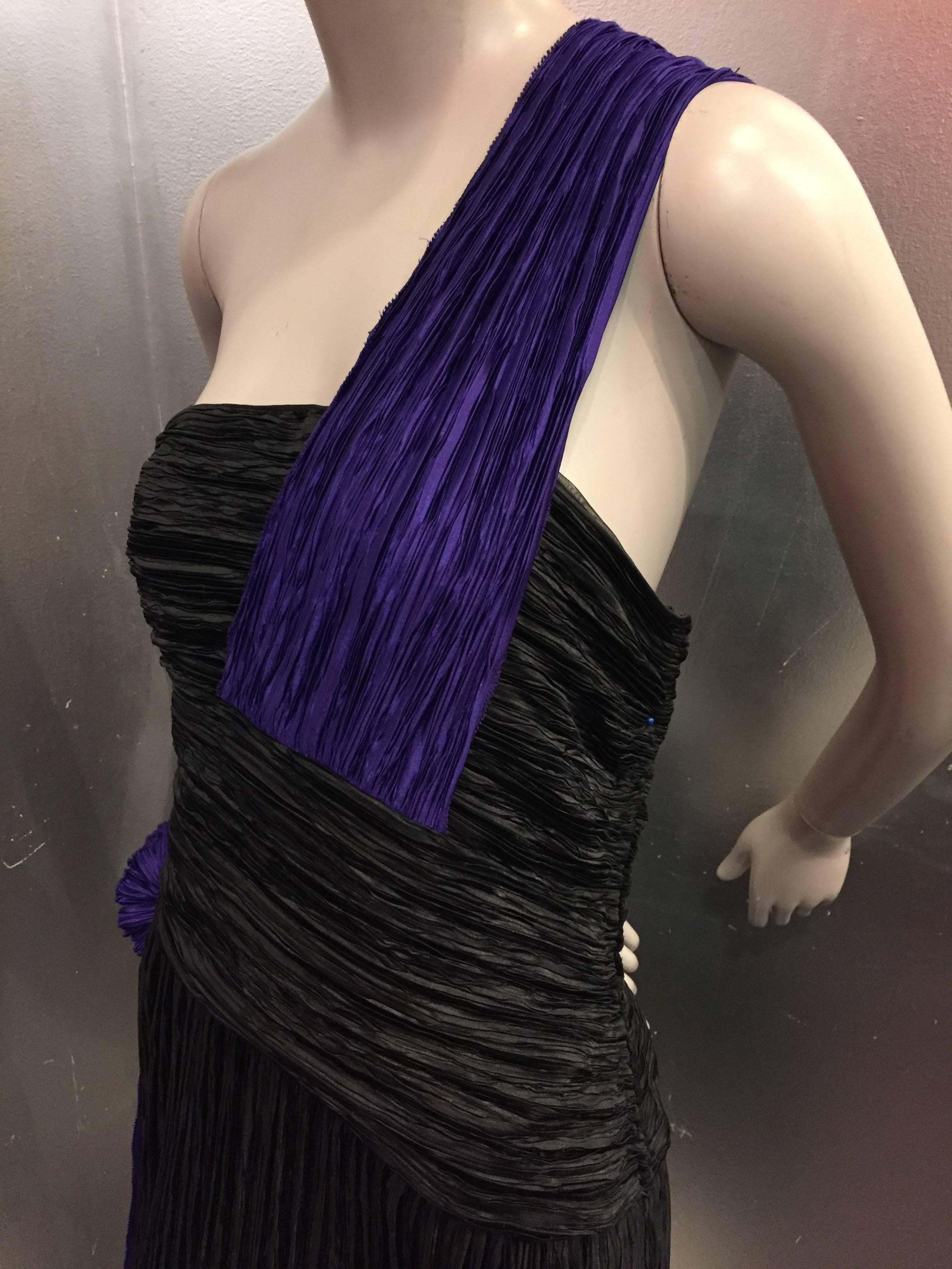 1990's Mary McFadden Fortuny Silk One Shoulder Goddess Gown  In Excellent Condition In Gresham, OR