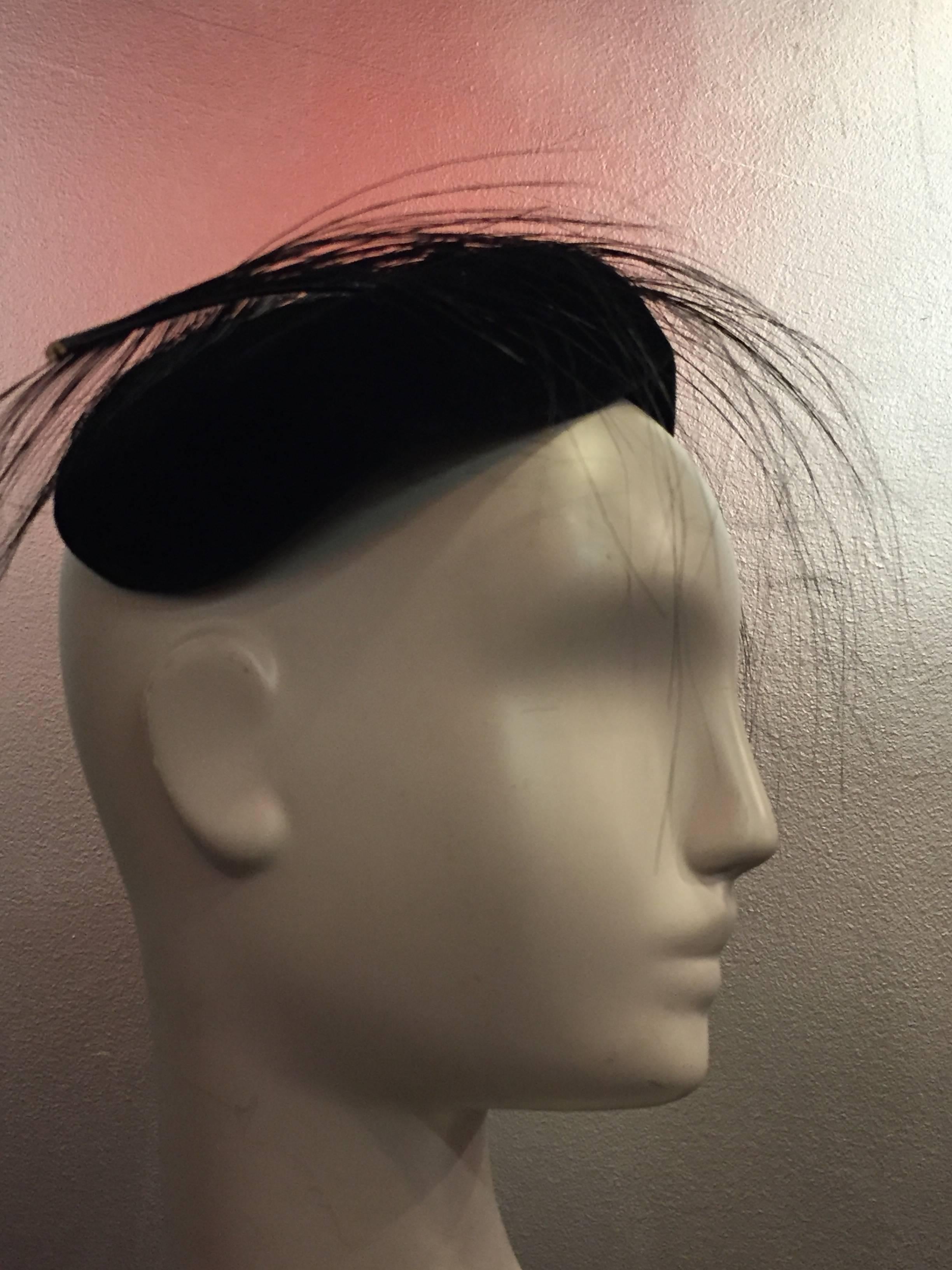 1950s Black Velvet Capulet w Gorgeous Singed Ostrich Feather Embellishment In Excellent Condition In Gresham, OR