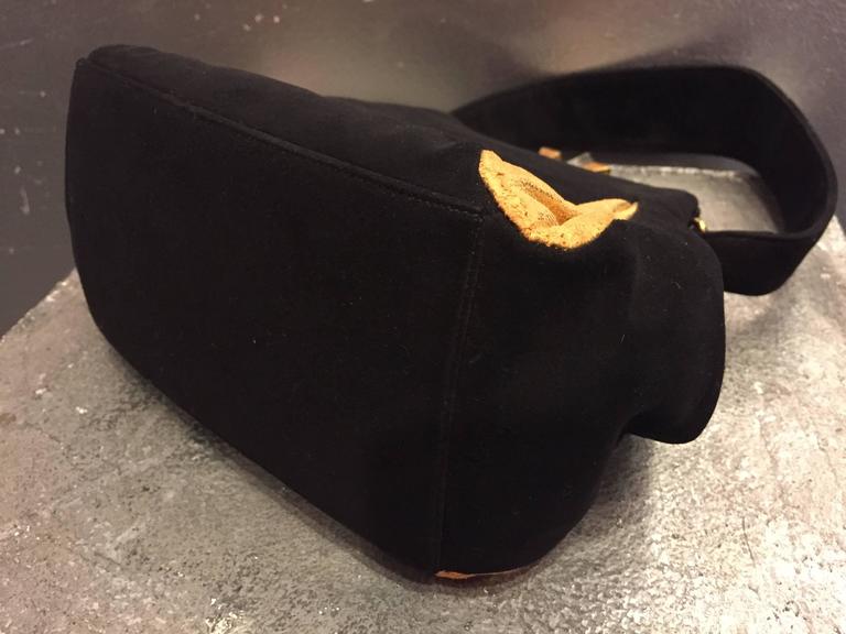 Vintage 40s Bag Black Suede & Lucite Clasp Art Deco Handbag