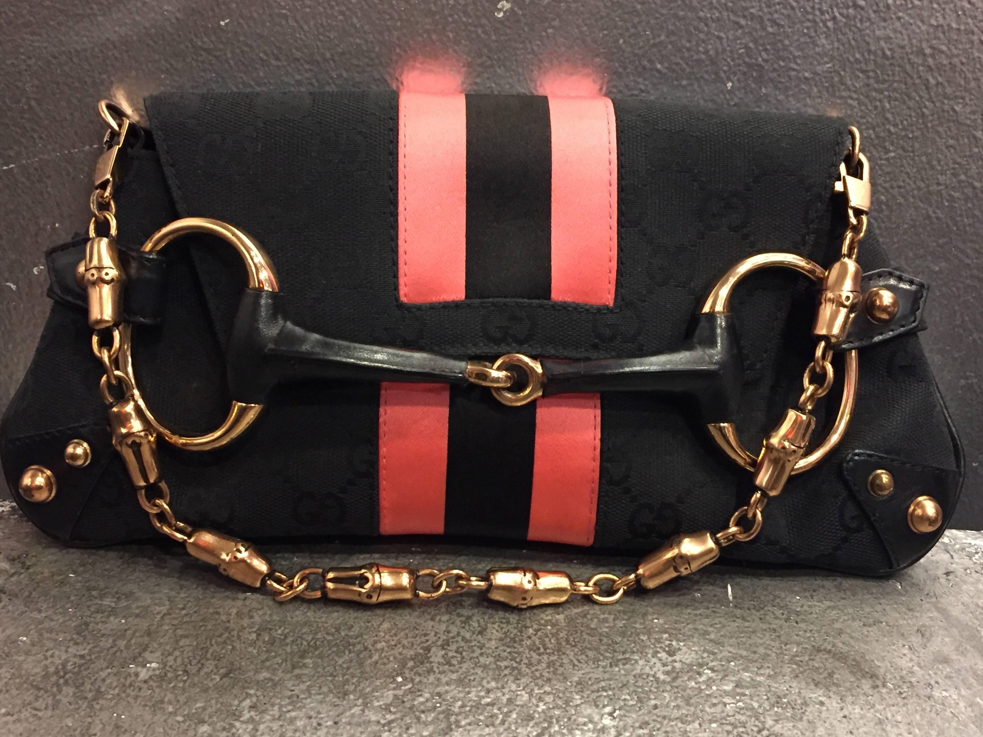 Black Tom Ford for Gucci Racing Stripe and D-Ring Snaffle Bit Canvas Purse