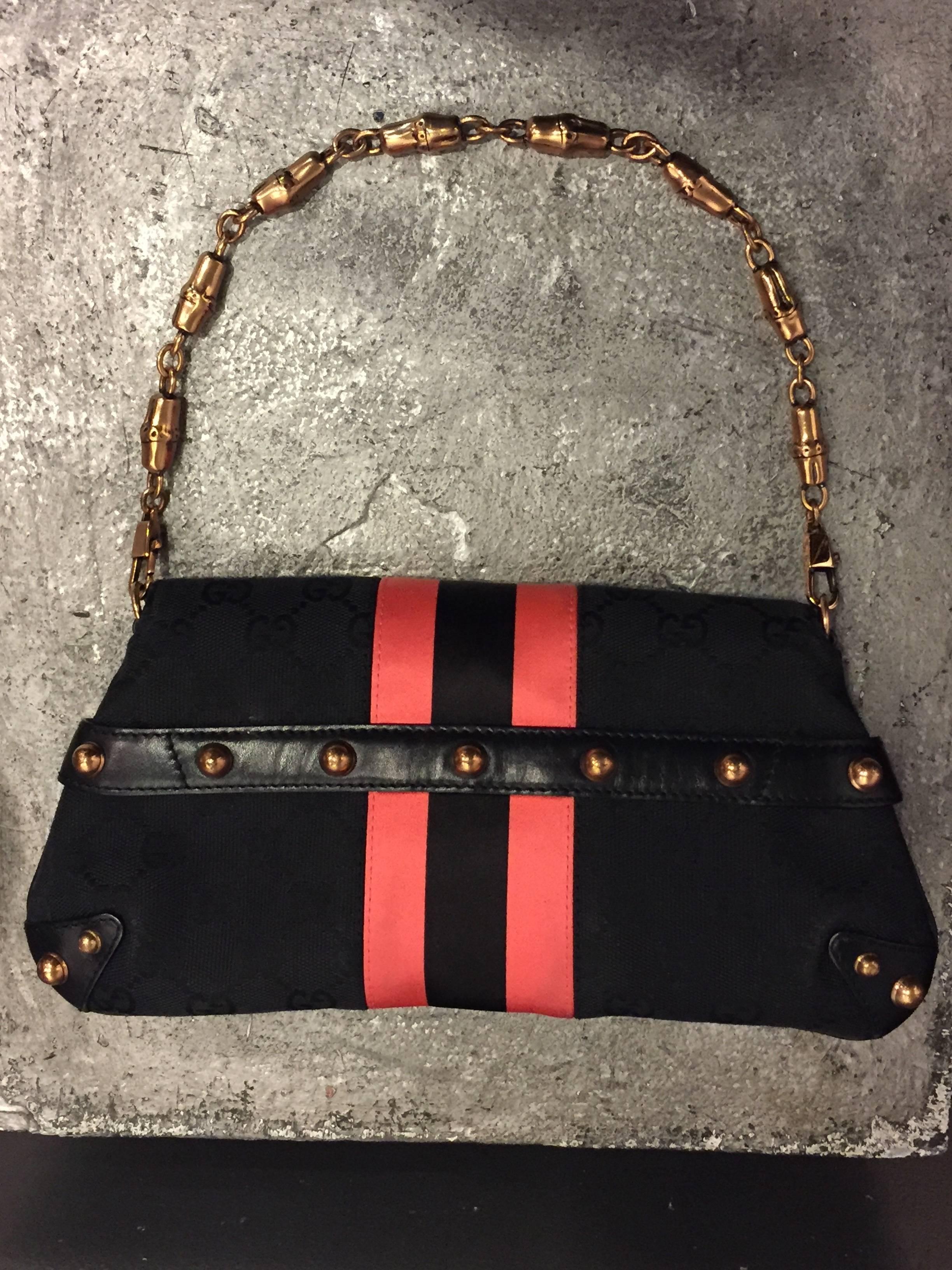 Women's Tom Ford for Gucci Racing Stripe and D-Ring Snaffle Bit Canvas Purse