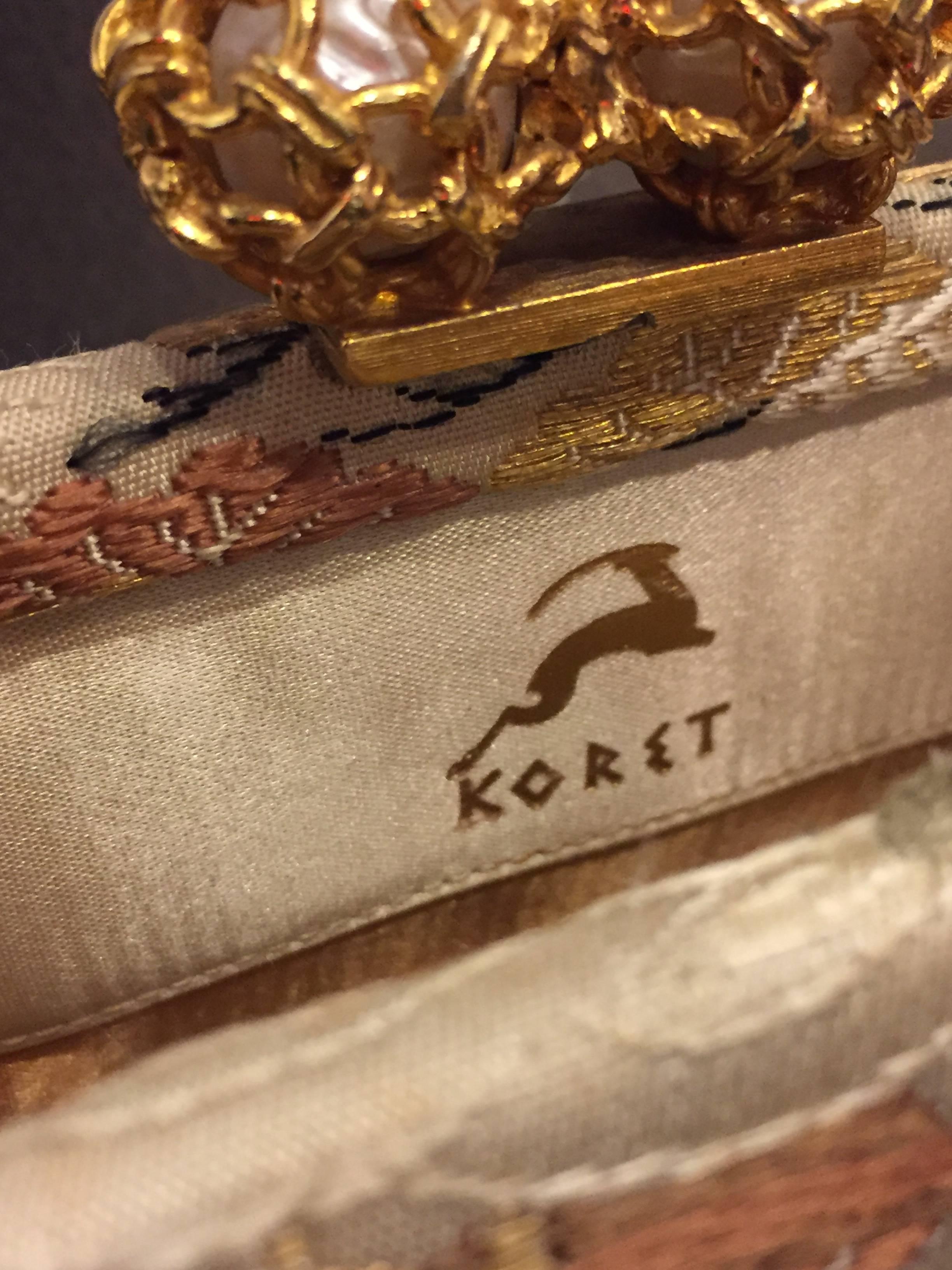 Women's 1950s Koret Asian Brocade Clutch Evening Bag with Gold and Pearl Clasp
