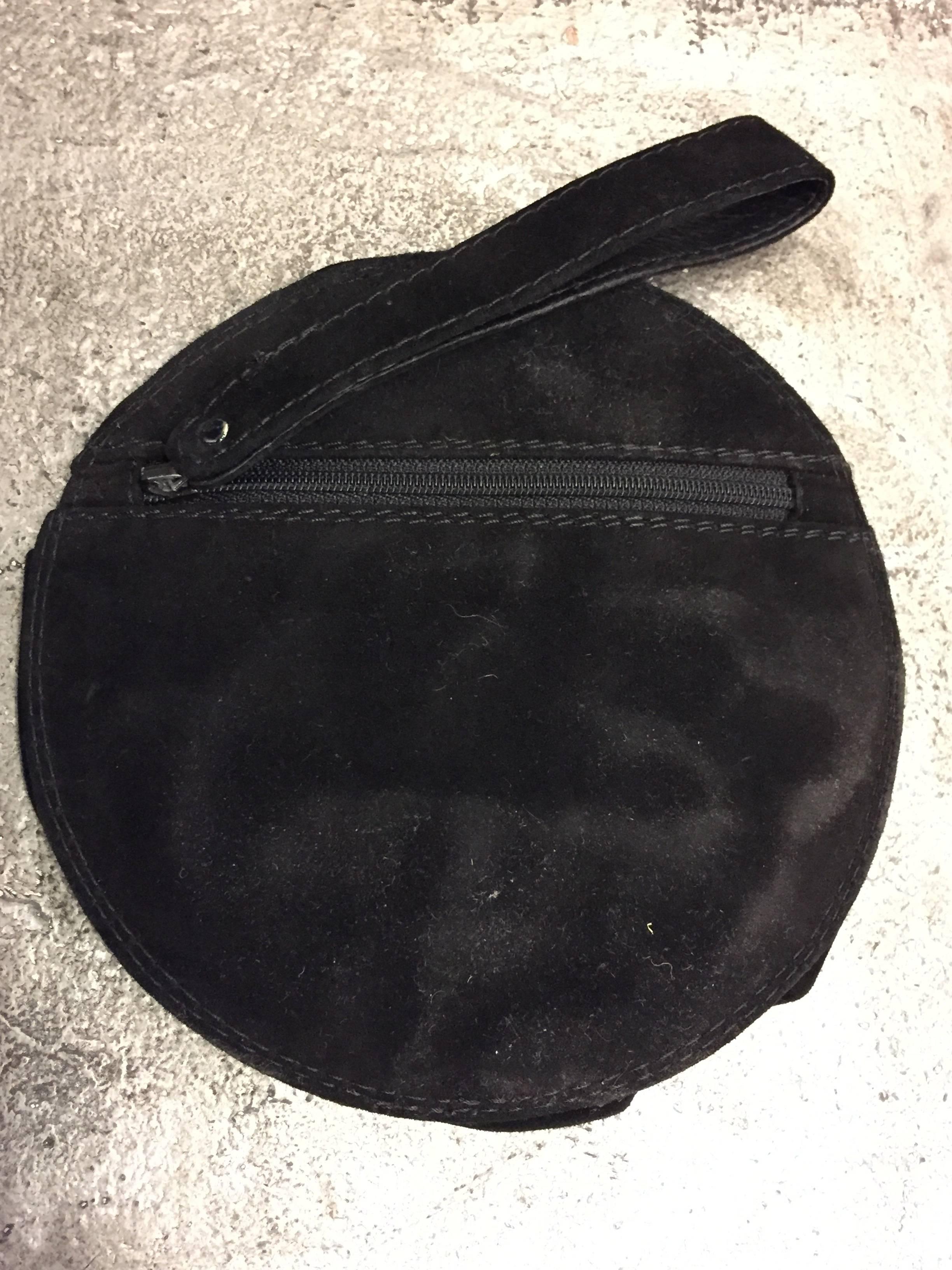 Women's 1980s Maud Frizon Gold Leather and Black Suede Wrist Bag in Cockade Design For Sale