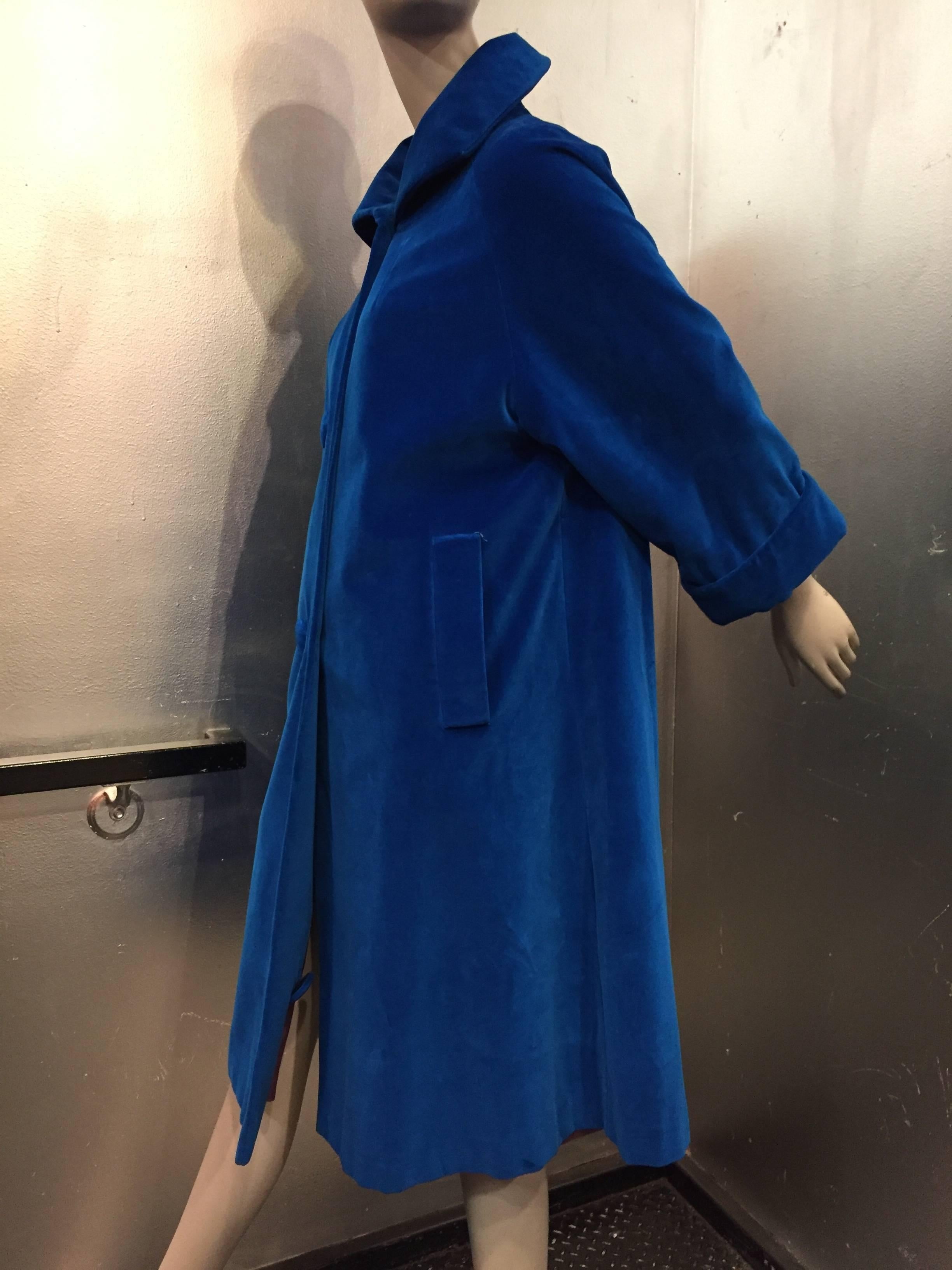 Women's 1950s Cobalt Blue Cotton Velveteen Stroller Coat 