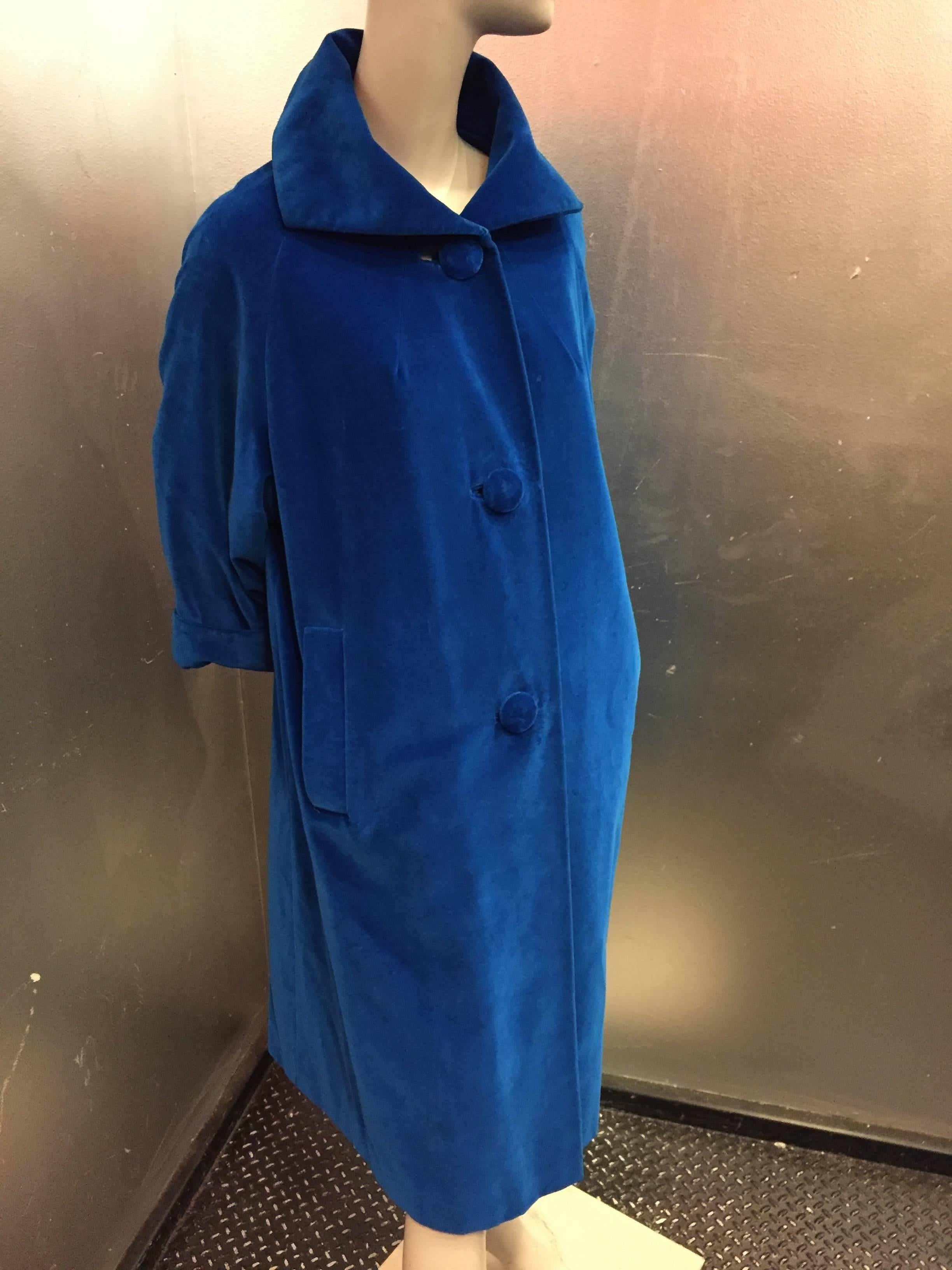 1950s Cobalt Blue Cotton Velveteen Stroller Coat  In Excellent Condition In Gresham, OR