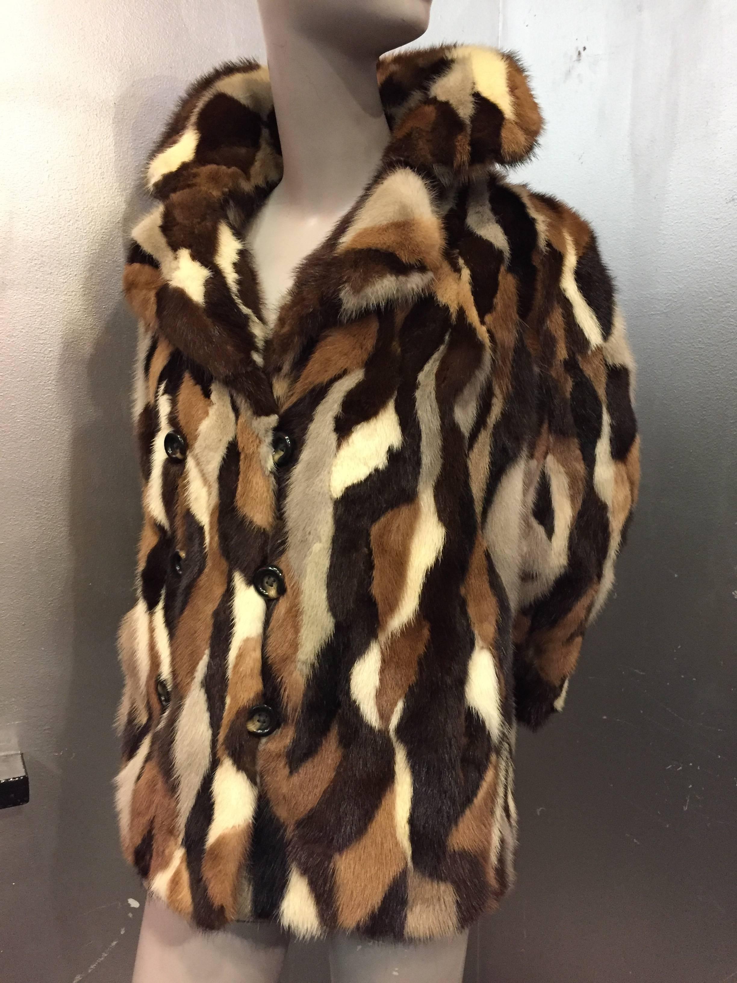Philip Reiner Zweireihiger „Calico“-Mantel aus Nerz mit Nerzspitze, 1960er Jahre Damen im Angebot