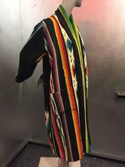 1940s Vivid Hand-Woven Wool Chimayo Robe-Style Duster w Patch Pockets