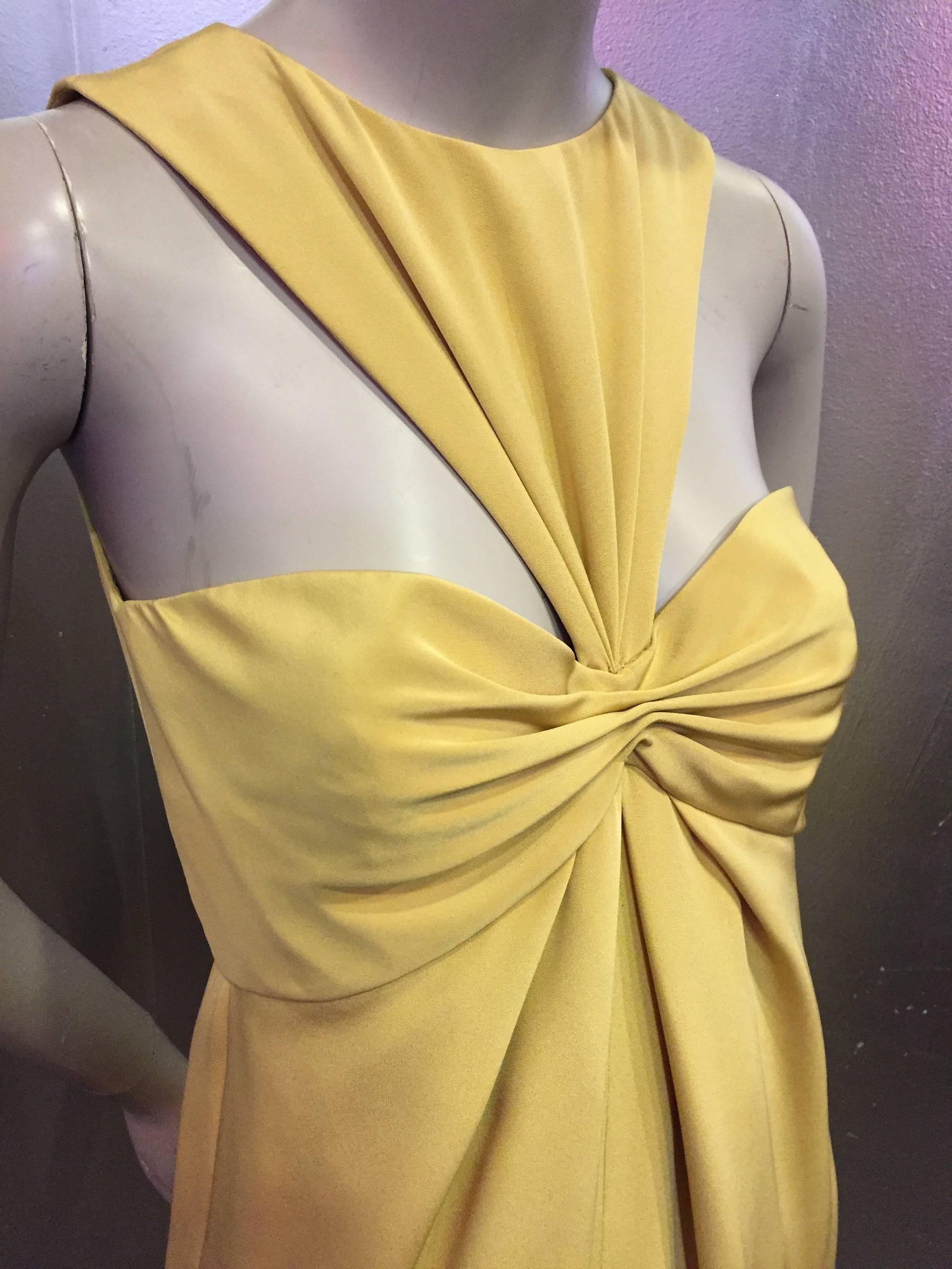 1970s Bill Blass Racer Cut Matte Gold Silk Evening Gown 1