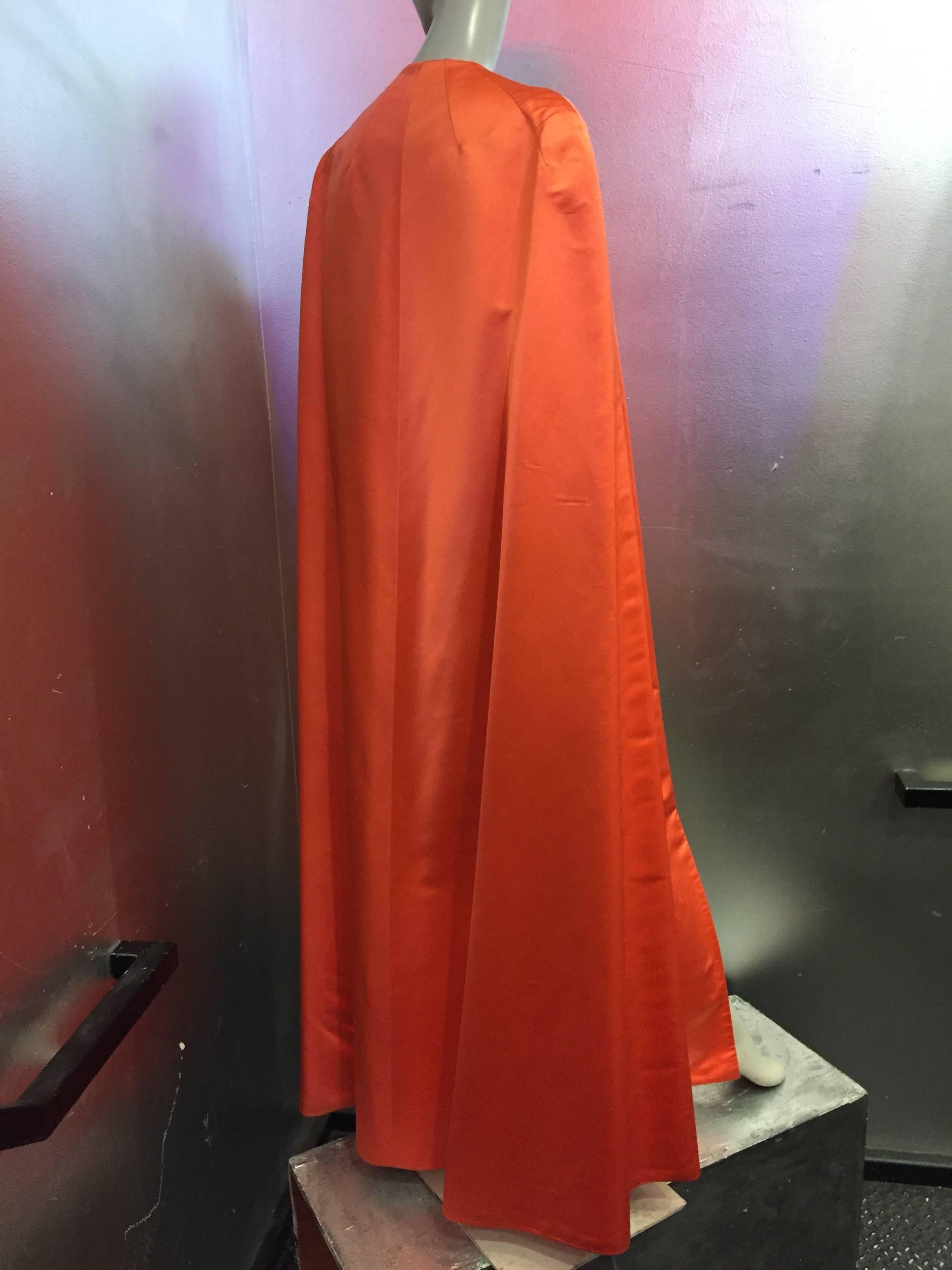 Red 1950s Vivid Coral and Cream Reversible Silk-Satin Floor-Length Opera Cape