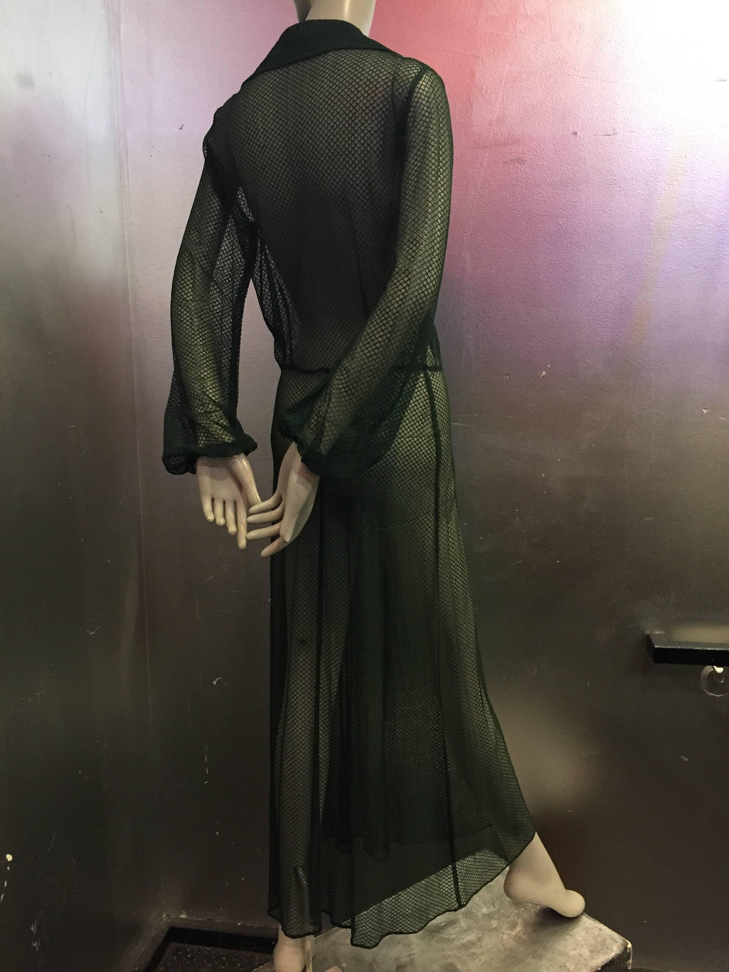 Black 1930's Hunter Green Net Gown with Bakelite Buttons 