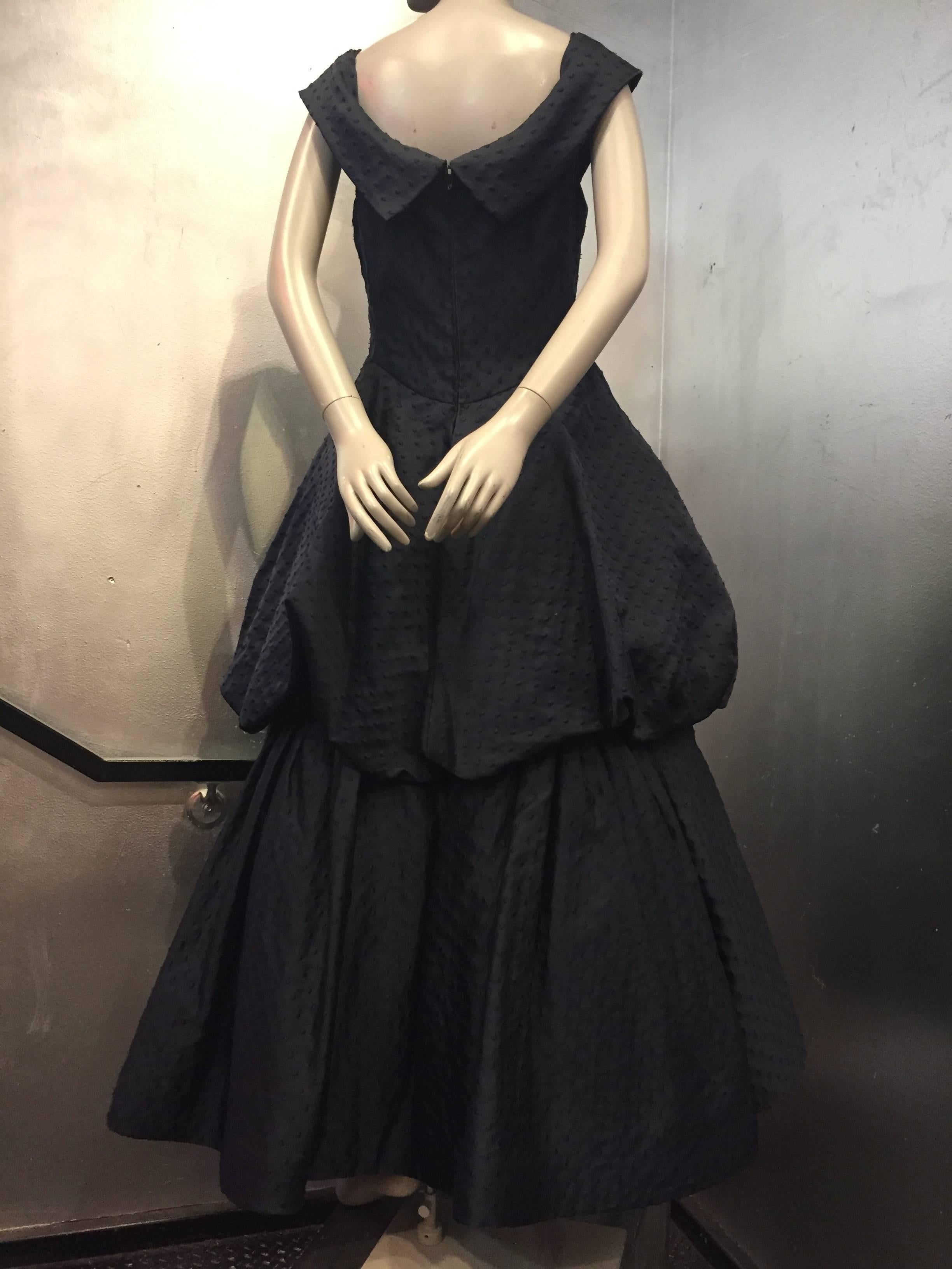Early 1980's Arnold Scaasi Navy Blue Swiss Dot Silk Organza Ballgown  In Excellent Condition In Gresham, OR