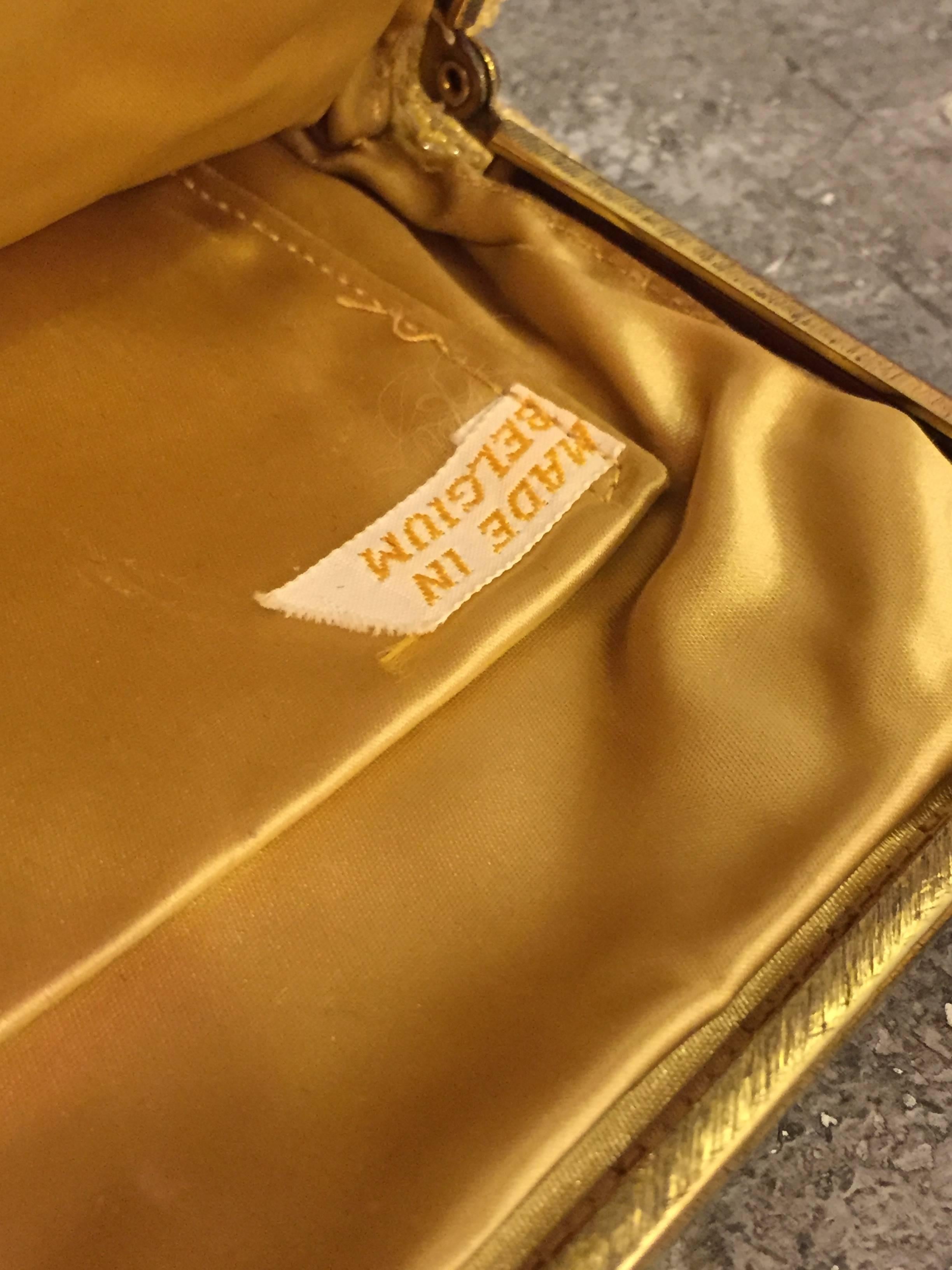 1950s Belgium-Made Buttercup Yellow Beaded Handbag w Rhinestones and Jewels  4