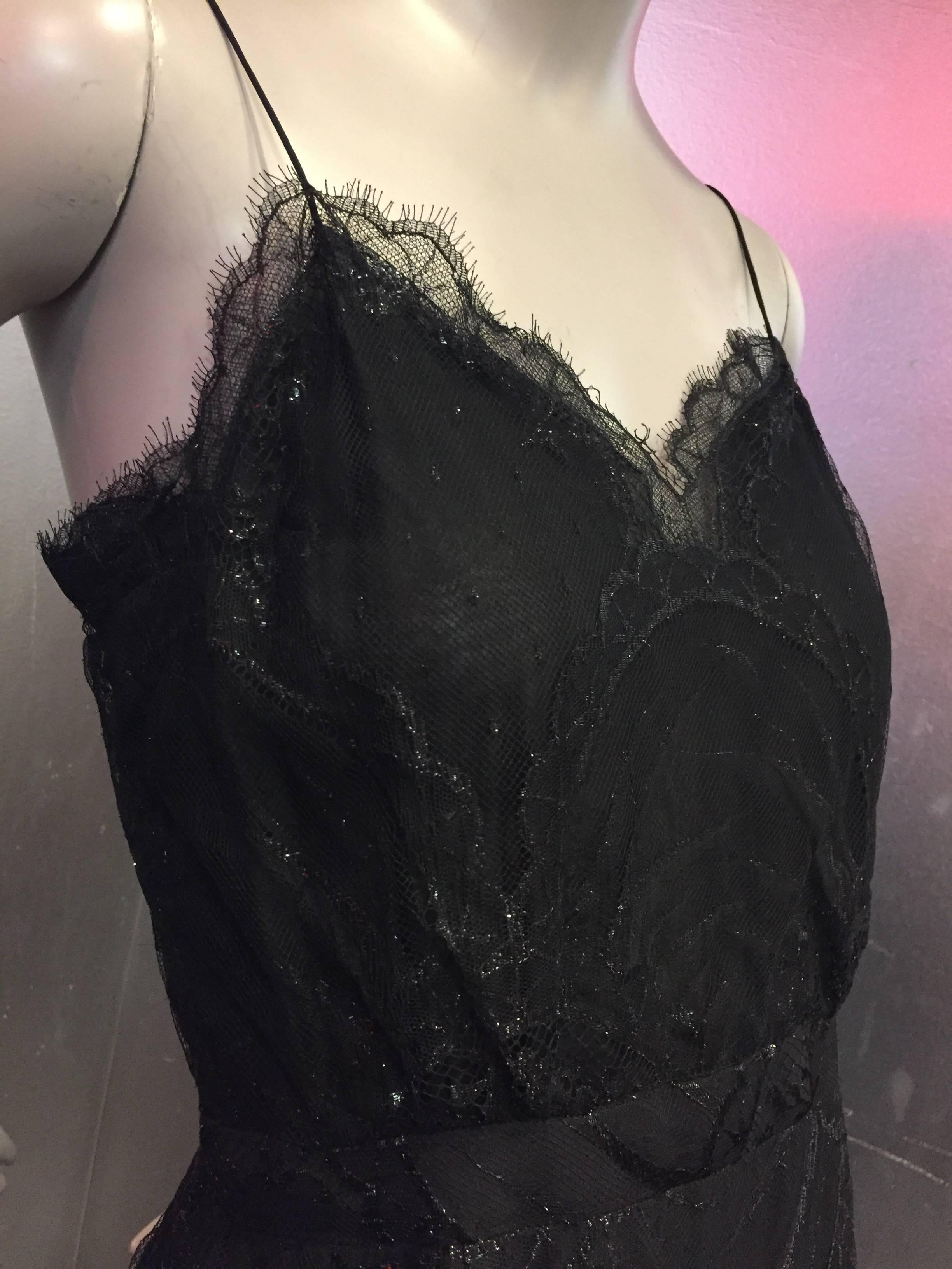 Bill Blass Black Silk Lace Slip-Style Cocktail Dress w Gathered Net Flounce Hem  2