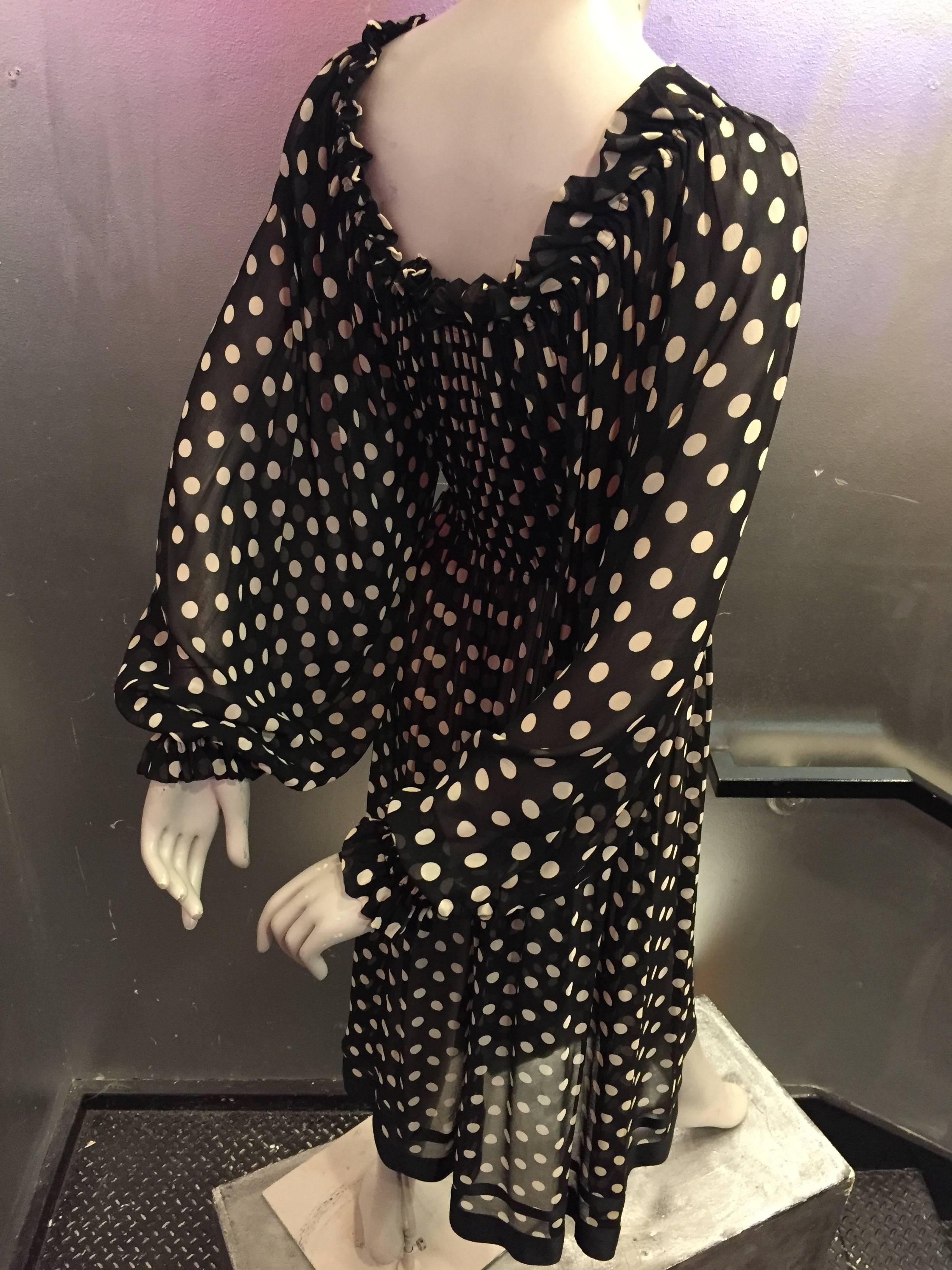 1970s French Silk Chiffon Polka-Dot 