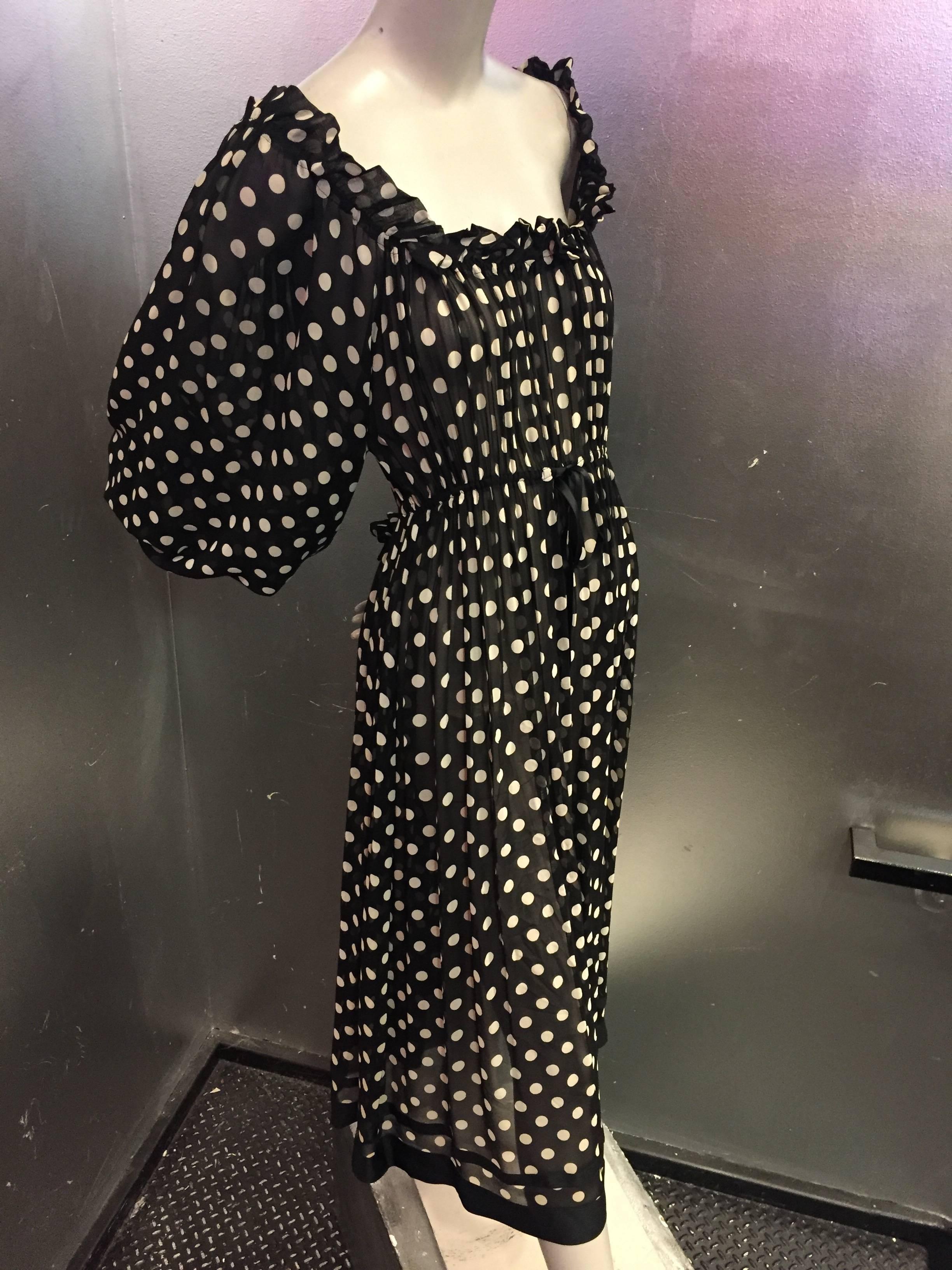 A beautiful 1970s Charles Sumner, French-made black and white silk chiffon polka-dot, off-the-shoulder, 