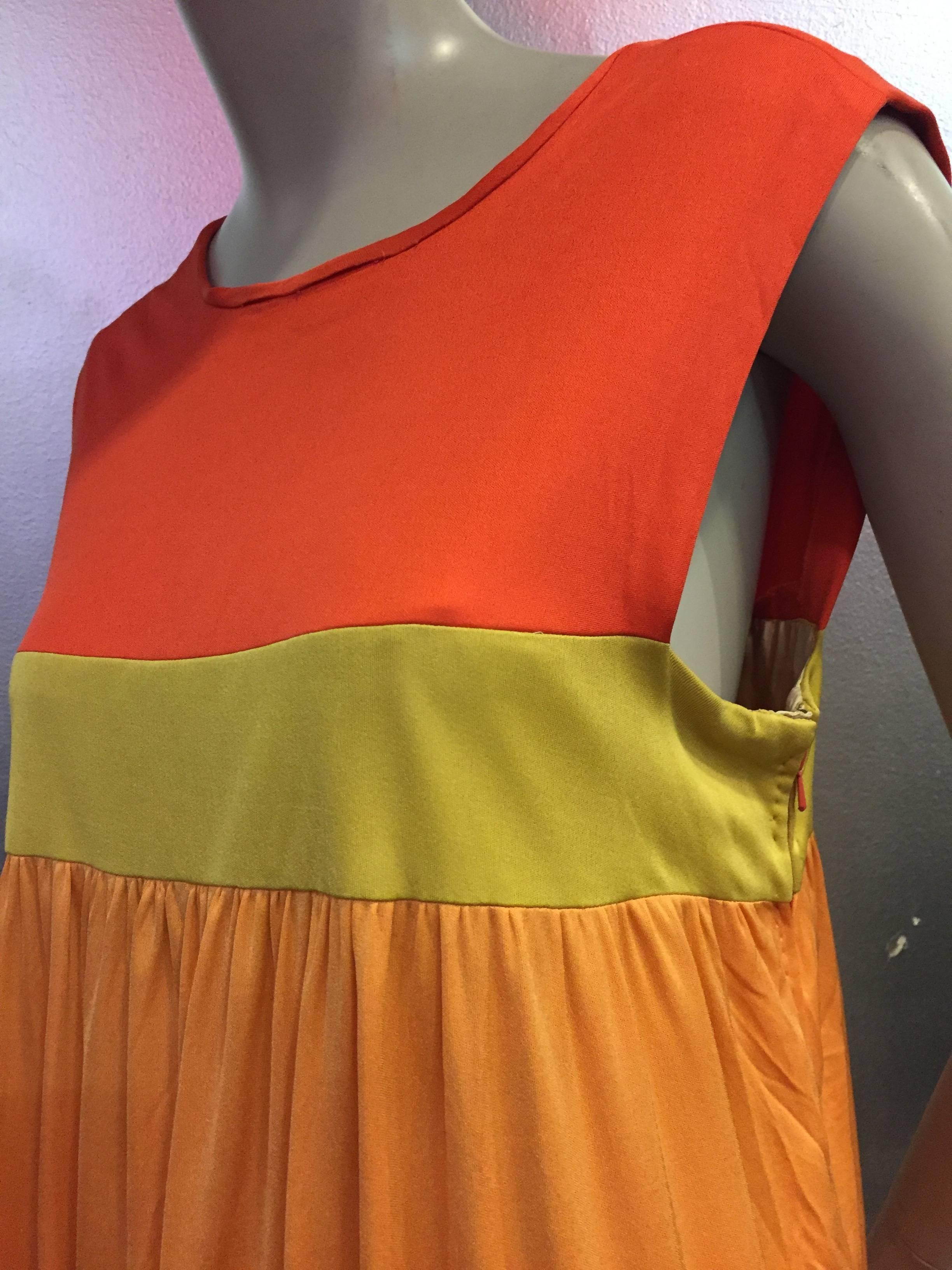 Women's 1960s Emilio Pucci Persimmon Chartreuse & Tangerine Color-Block Jersey Silk Gown
