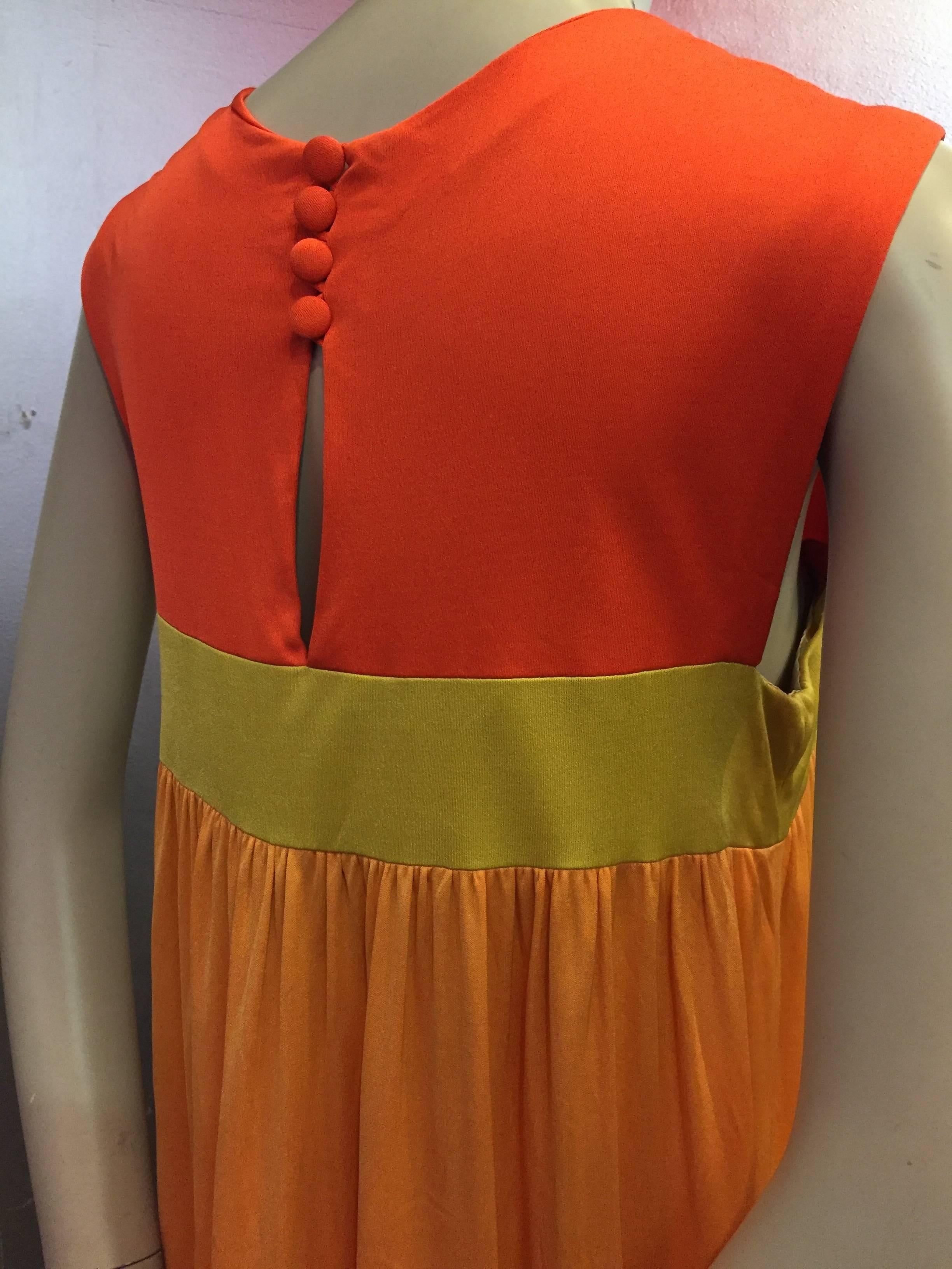 1960s Emilio Pucci Persimmon Chartreuse & Tangerine Color-Block Jersey Silk Gown 1