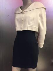 1980er Thierry Mugler 2-Piece "Sailor-Styled" Navy Dress w Cream Cropped Jacket