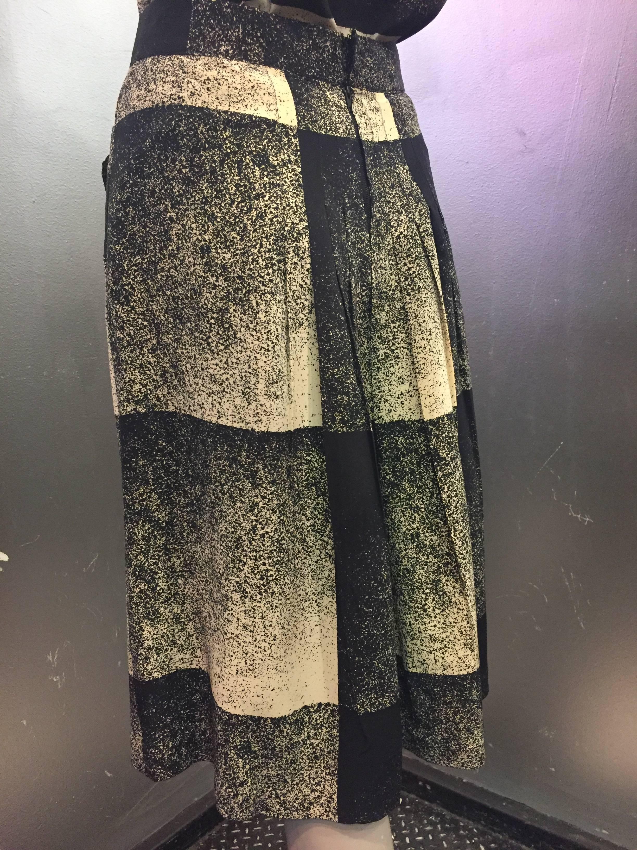 1980's Chloe Black & White Silk Print Ascot Blouse and Midi Skirt  4