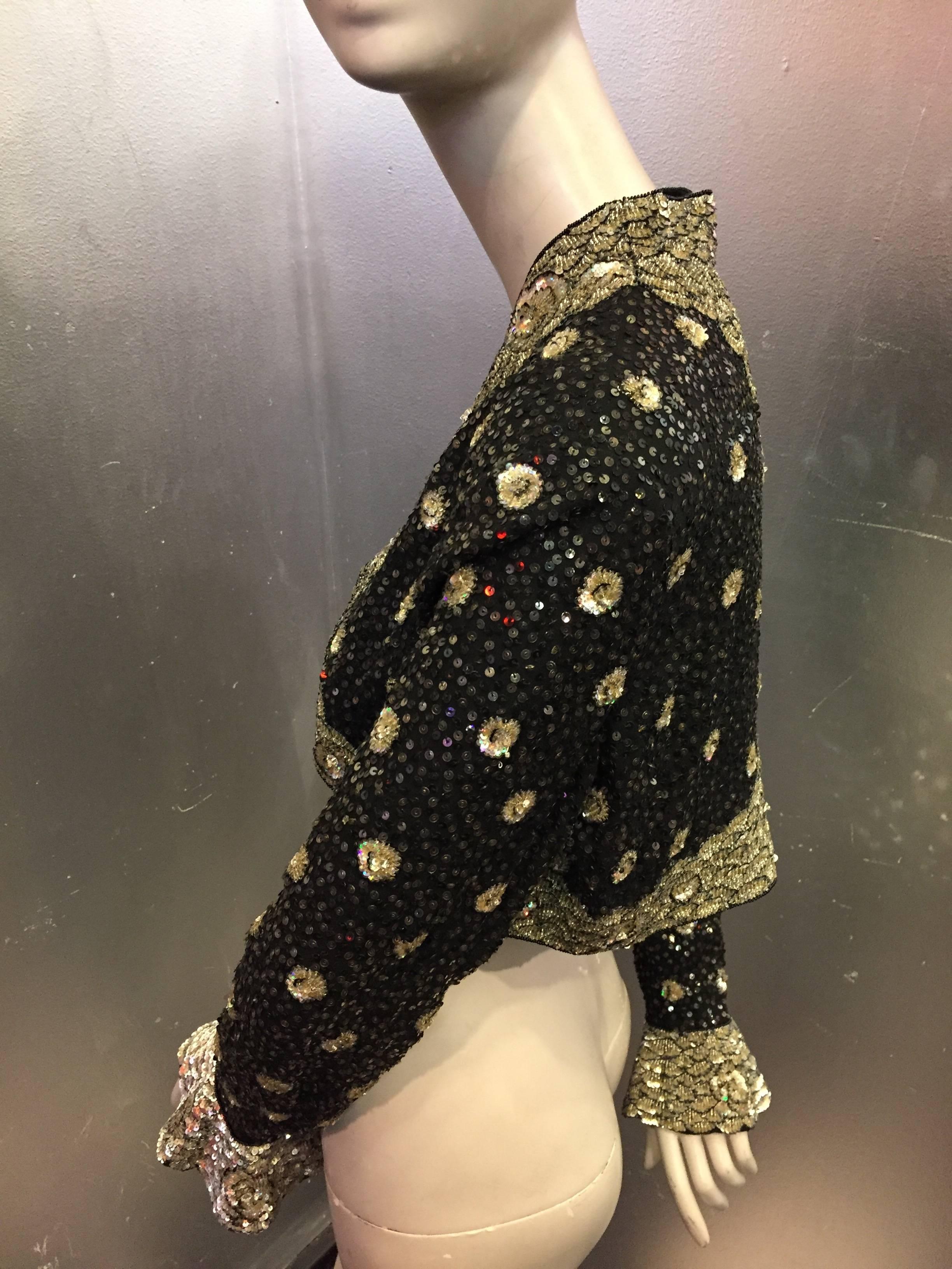 Escada Black Beaded & Sequined Bolero with Ruffled Cuffs  In Excellent Condition In Gresham, OR