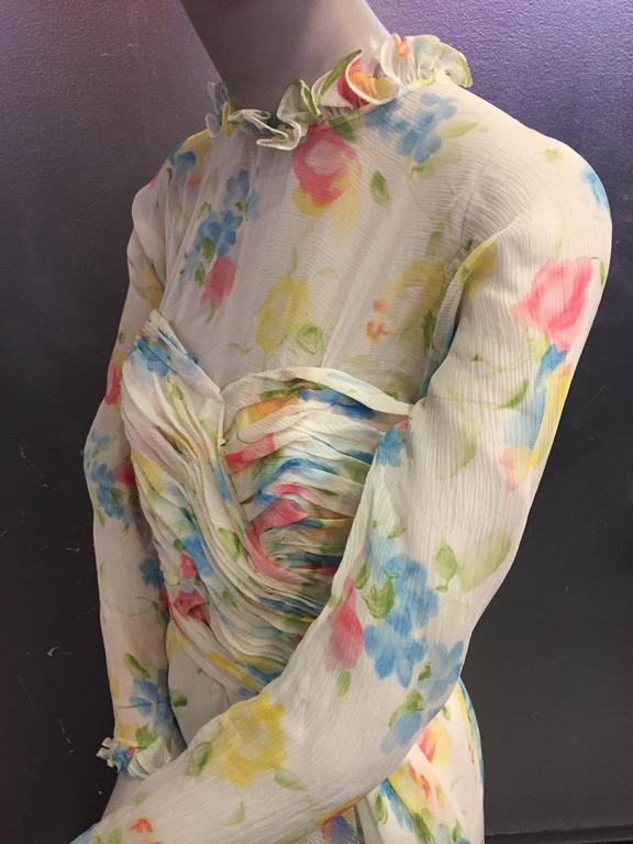 1980s Oscar de la Renta Green Silk Blue Trim Caftan Dress or Evening Coat