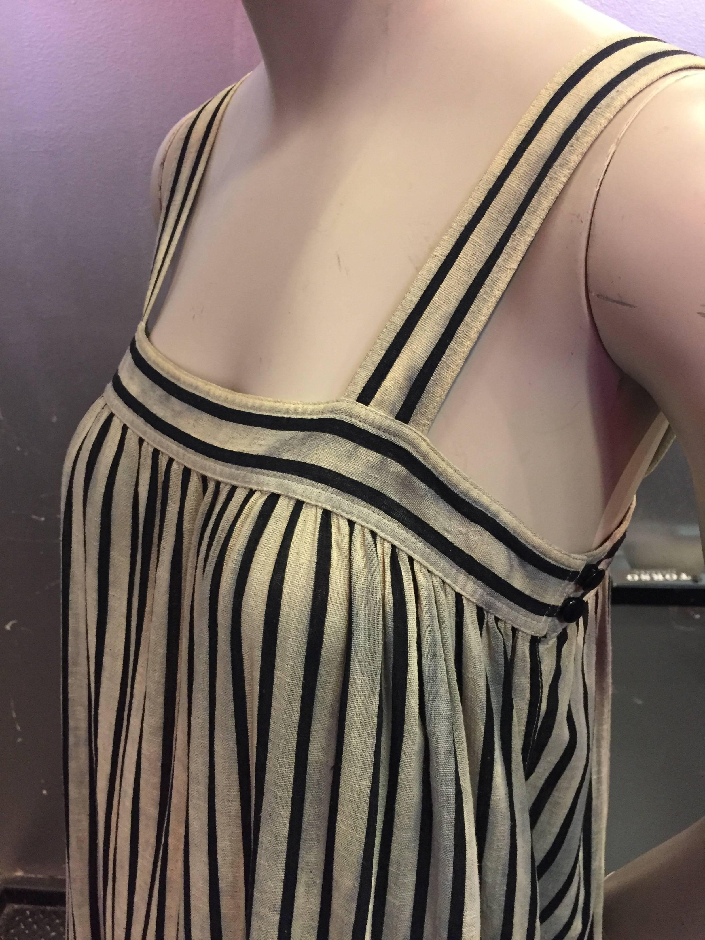 Gray 1970's Saint Laurent Striped Peasant Smock Dress